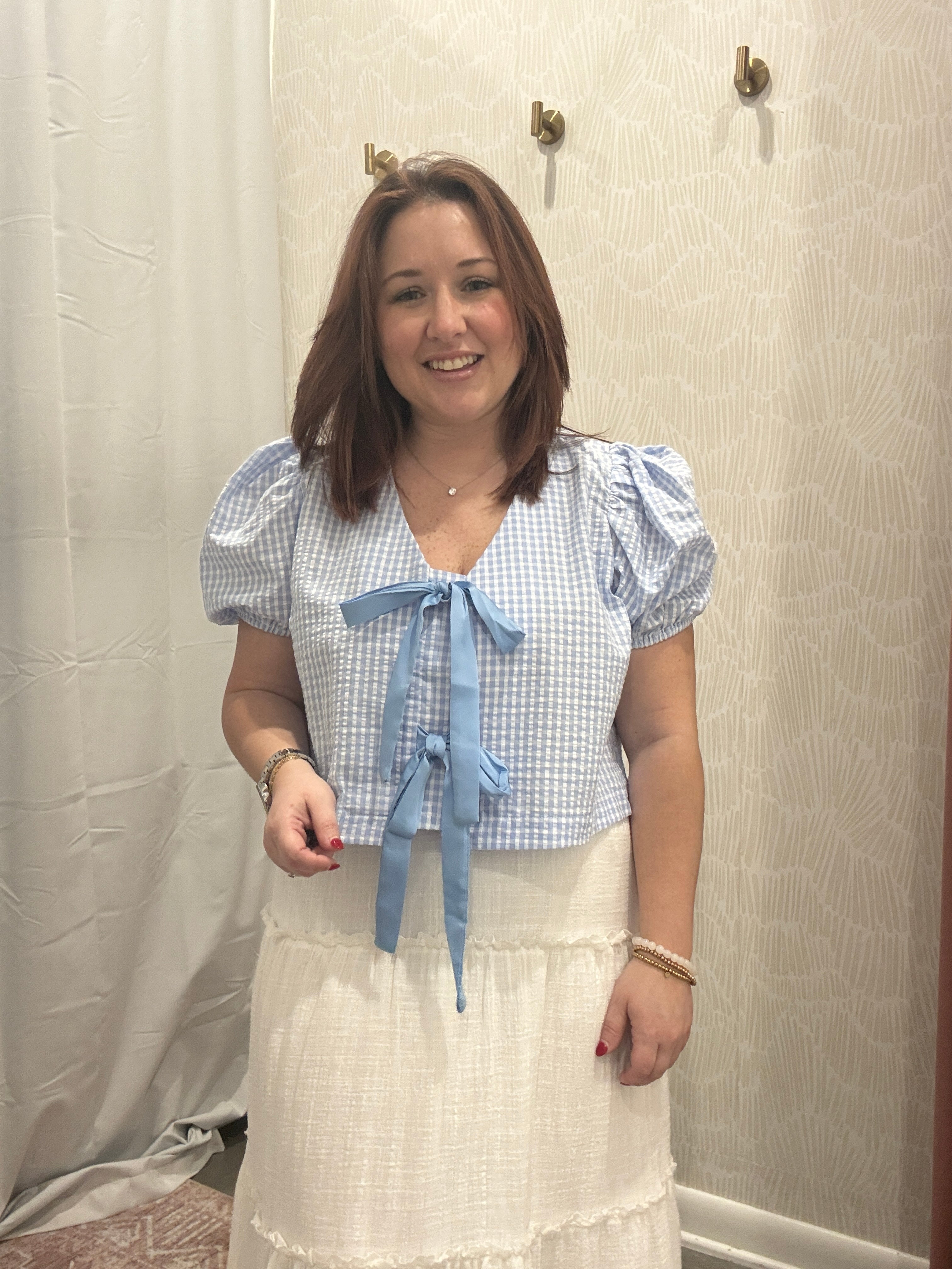Skyler Gingham Tie-Front Blouse