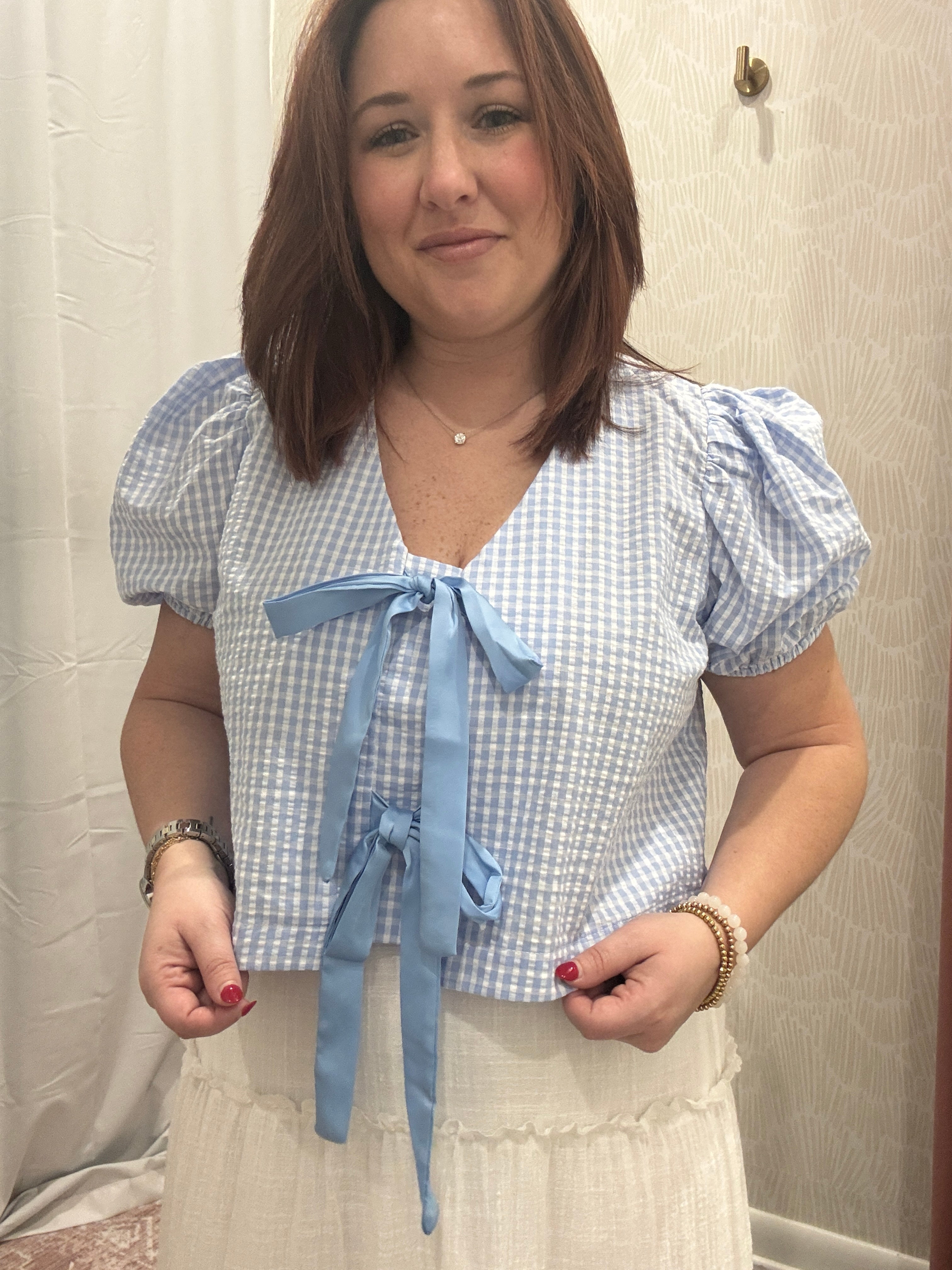 Skyler Gingham Tie-Front Blouse