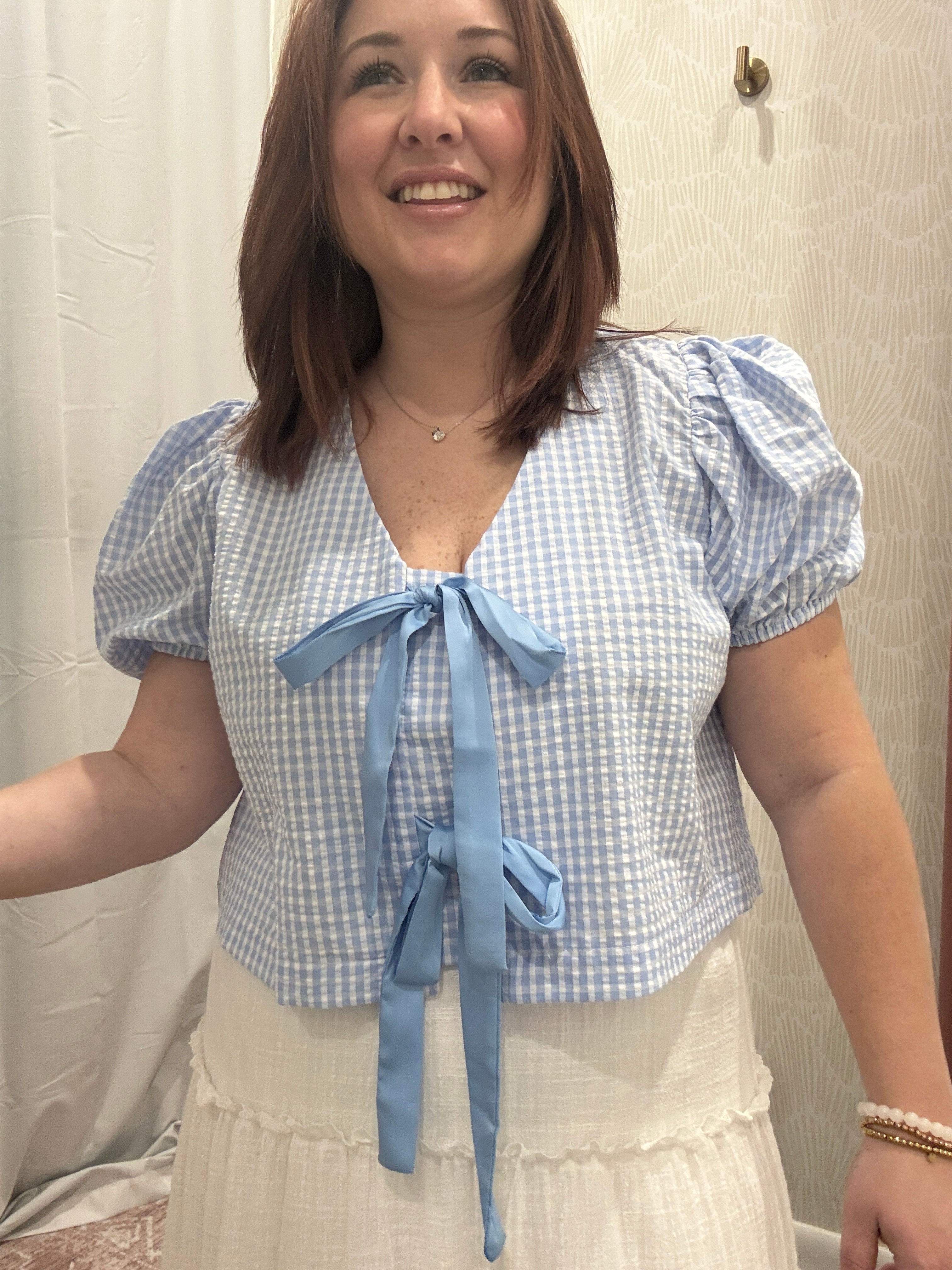 Skyler Gingham Tie-Front Blouse