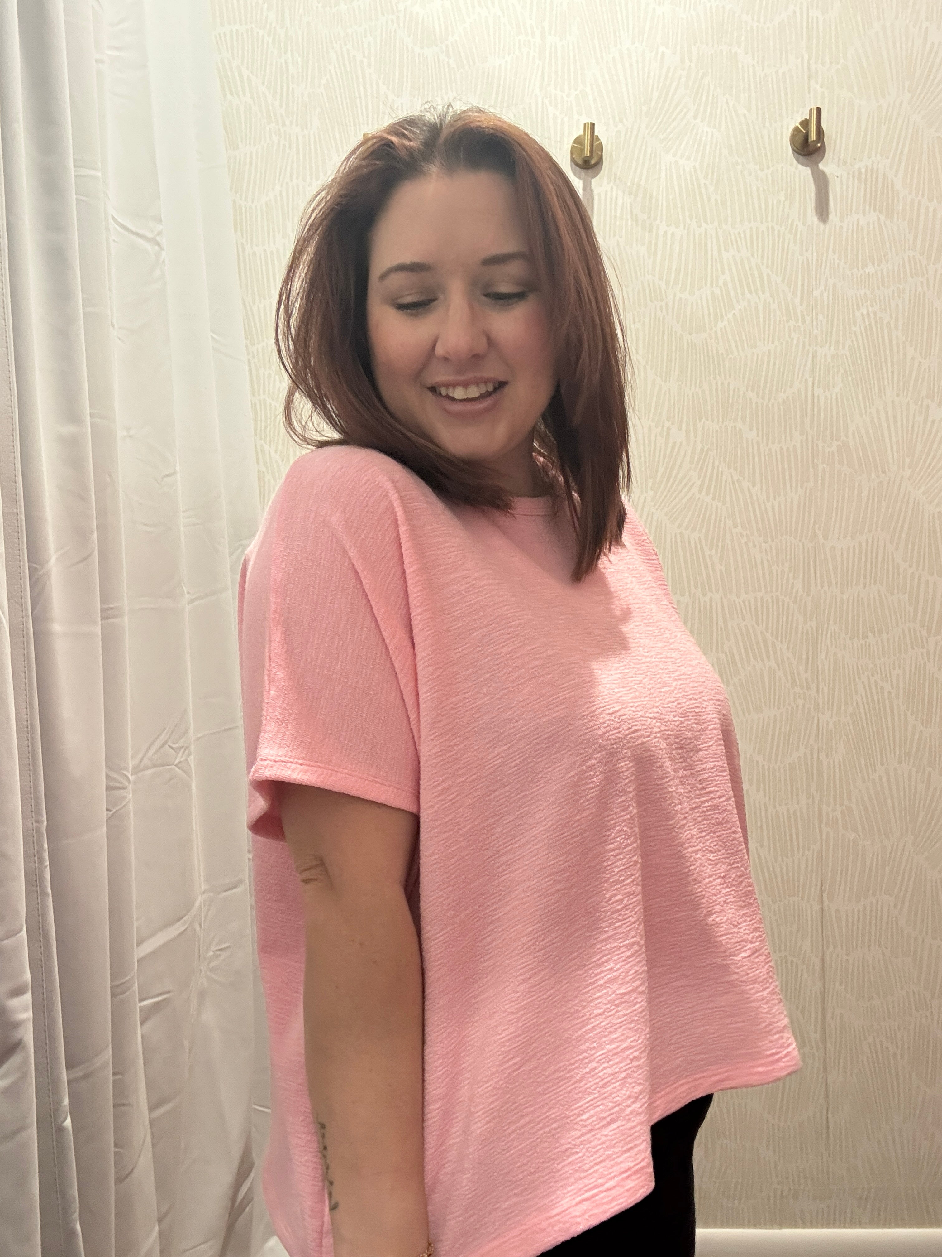 Cotton Slub Oversize Tee | Pink