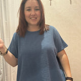 Cotton Slub Oversize Tee | Blue