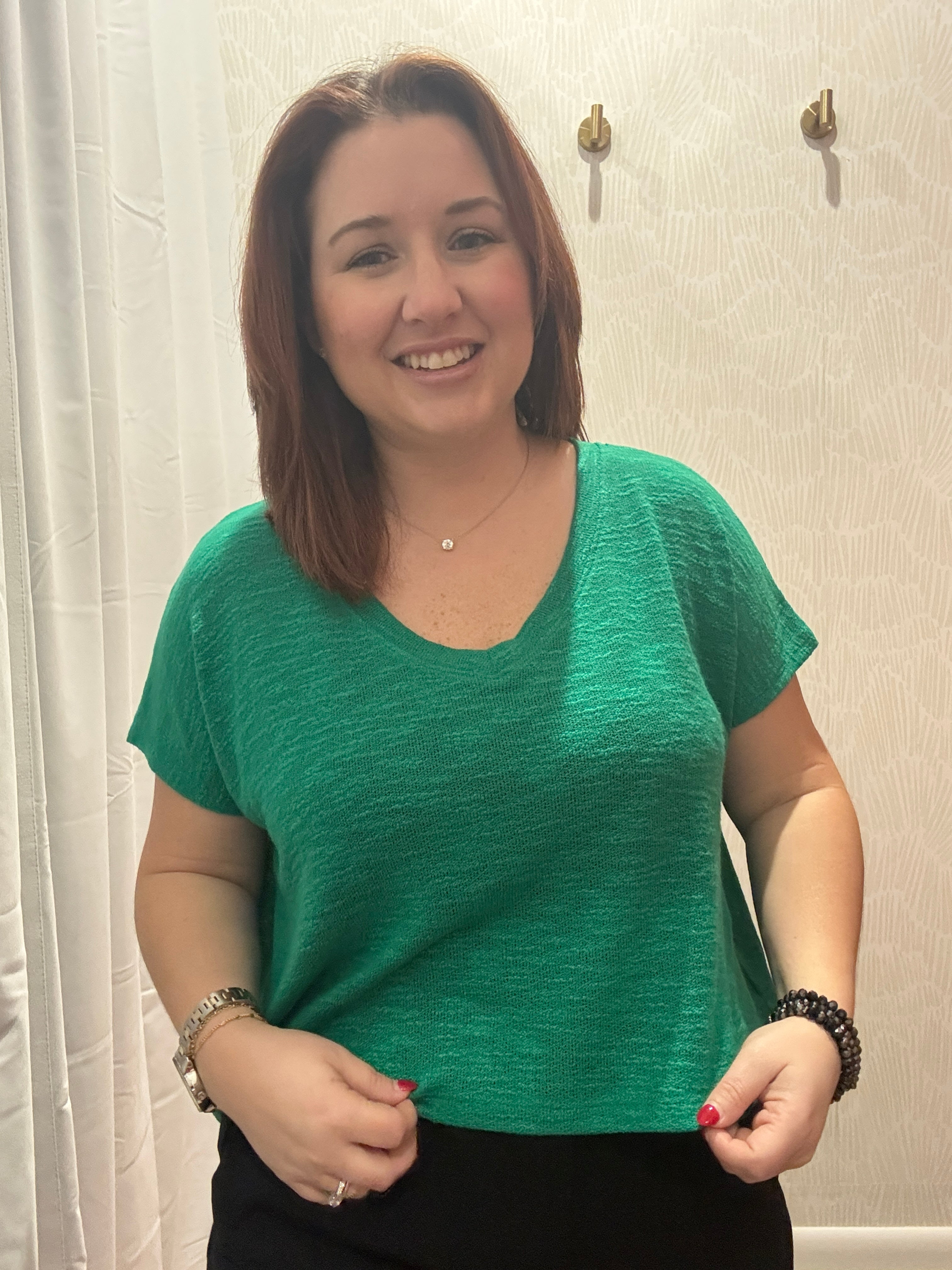 green tee v-neck slouchy top