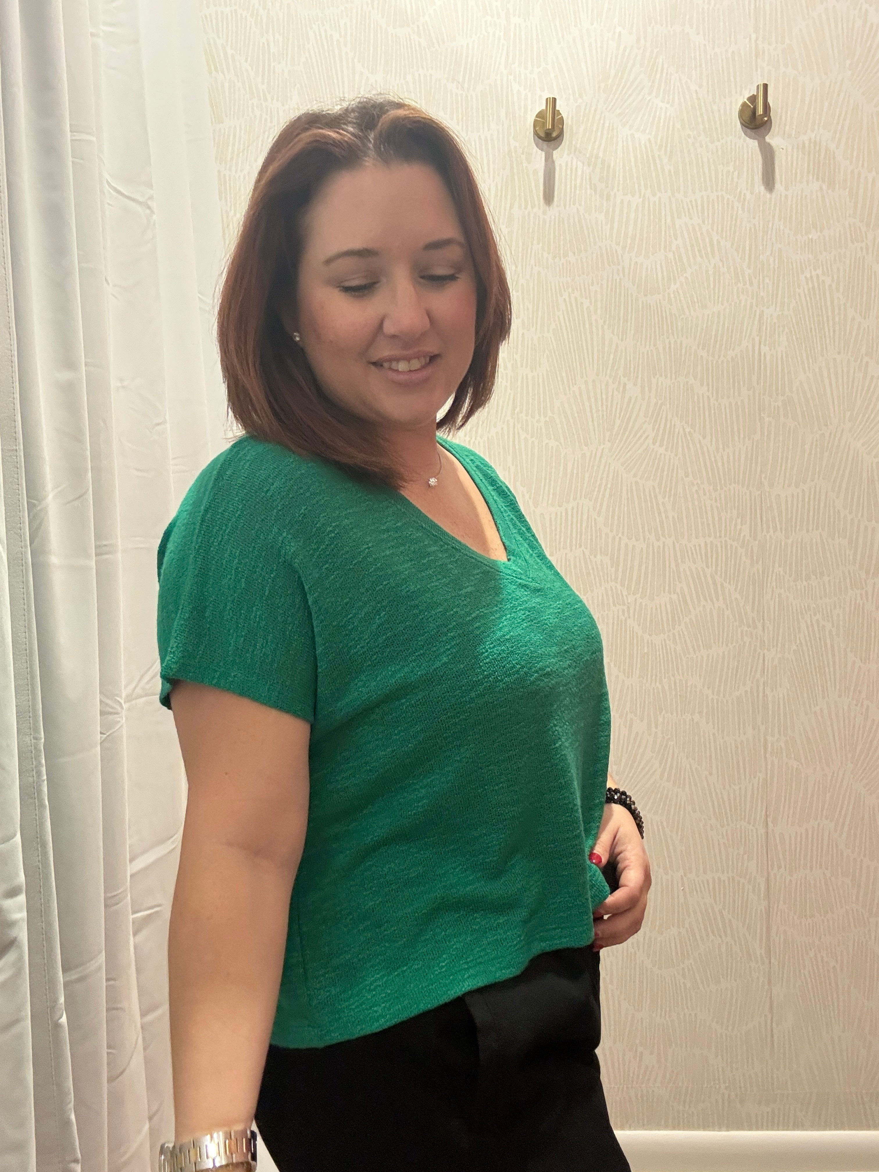 green tee v-neck slouchy top