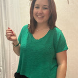 green tee v-neck slouchy top