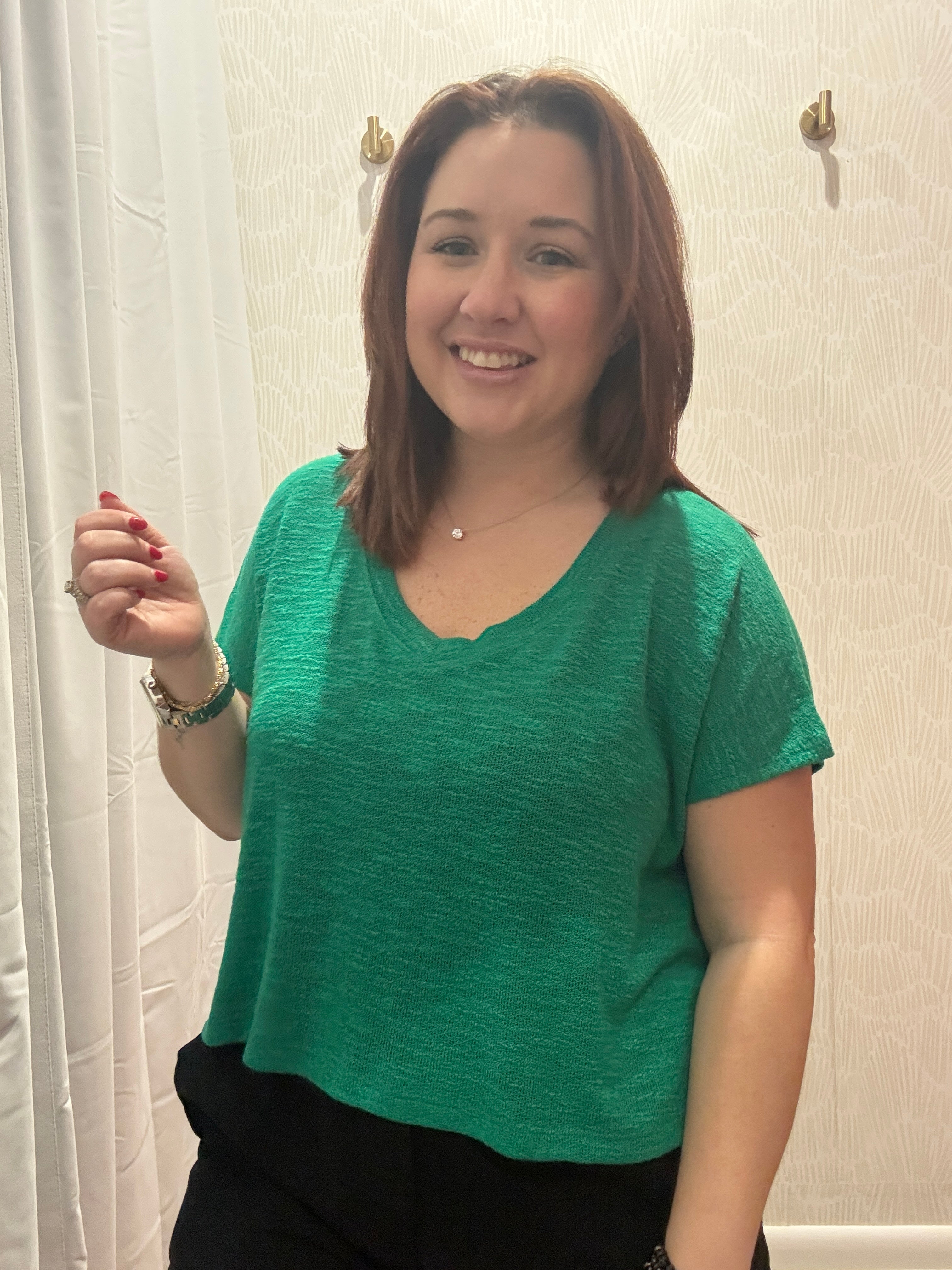 green tee v-neck slouchy top