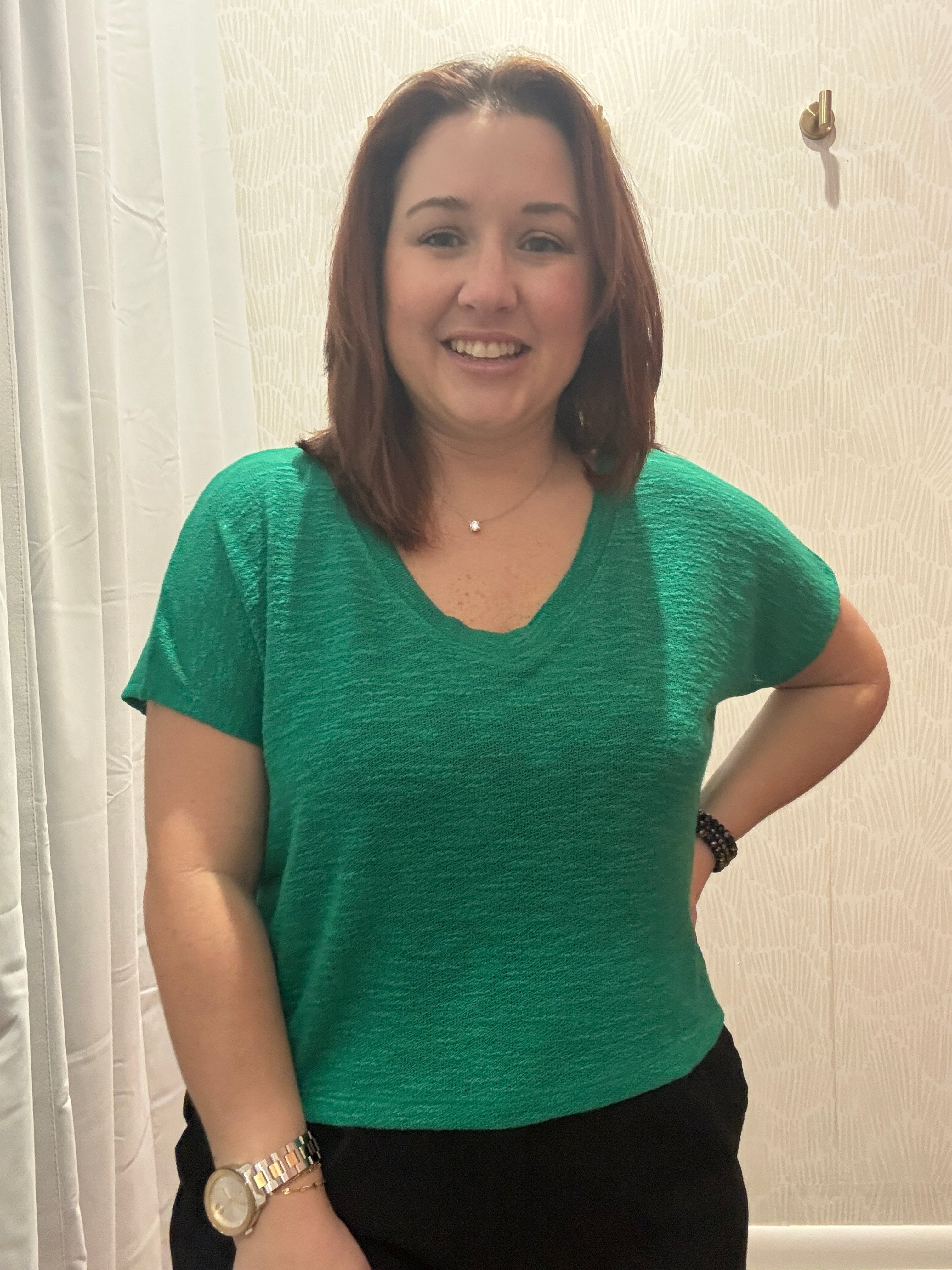 green tee v-neck slouchy top