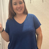 Hacci Slub V-Neck Tee | Navy