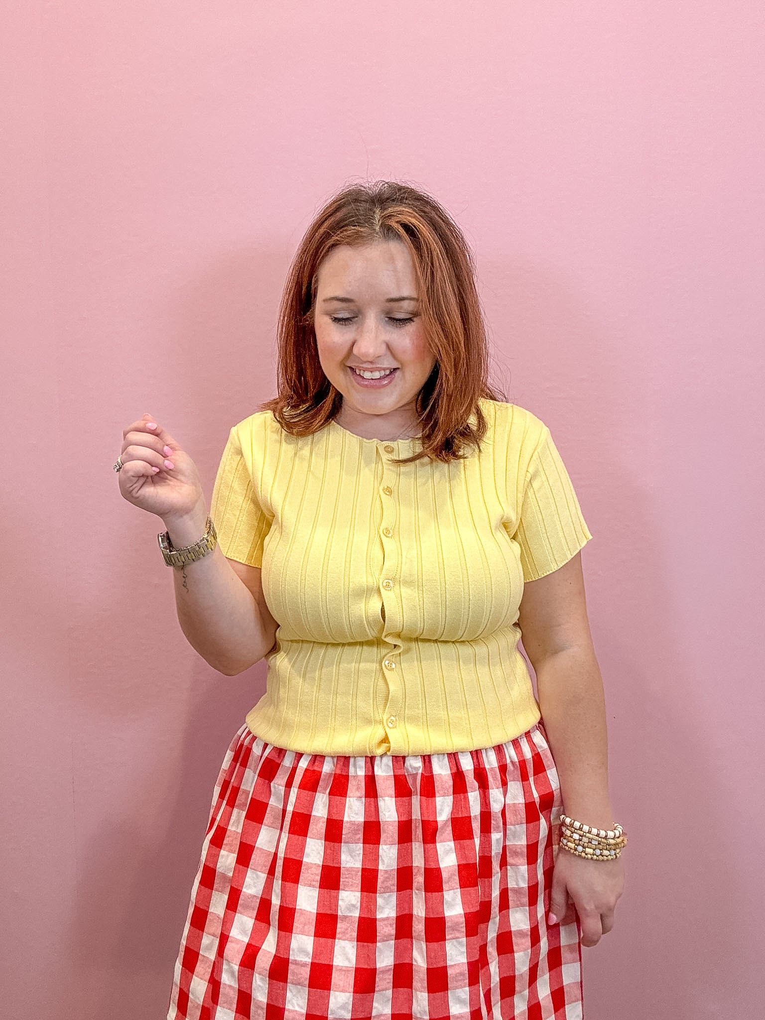 Eva Ribbed Button Down Top | Yellow