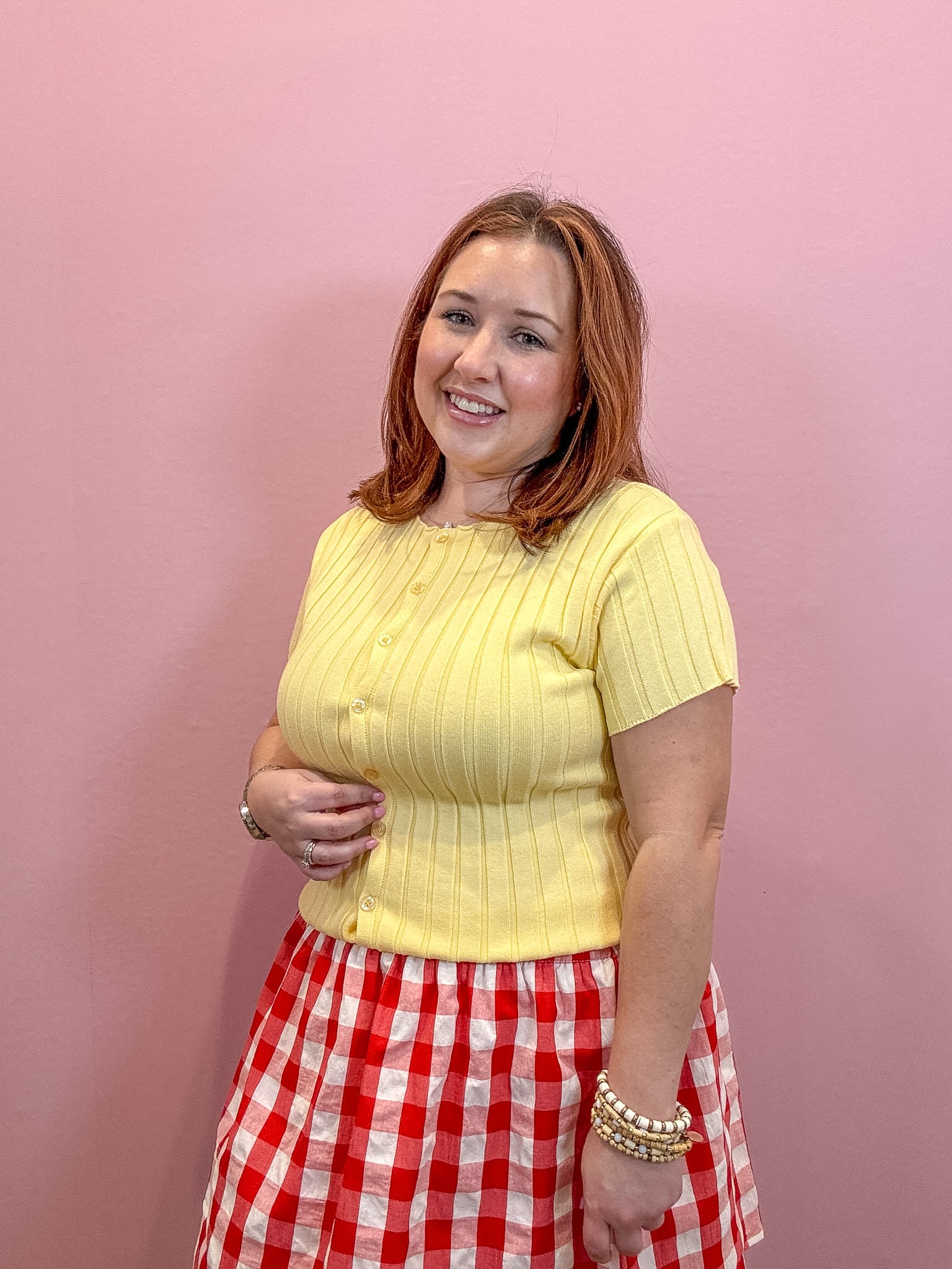 Eva Ribbed Button Down Top | Yellow