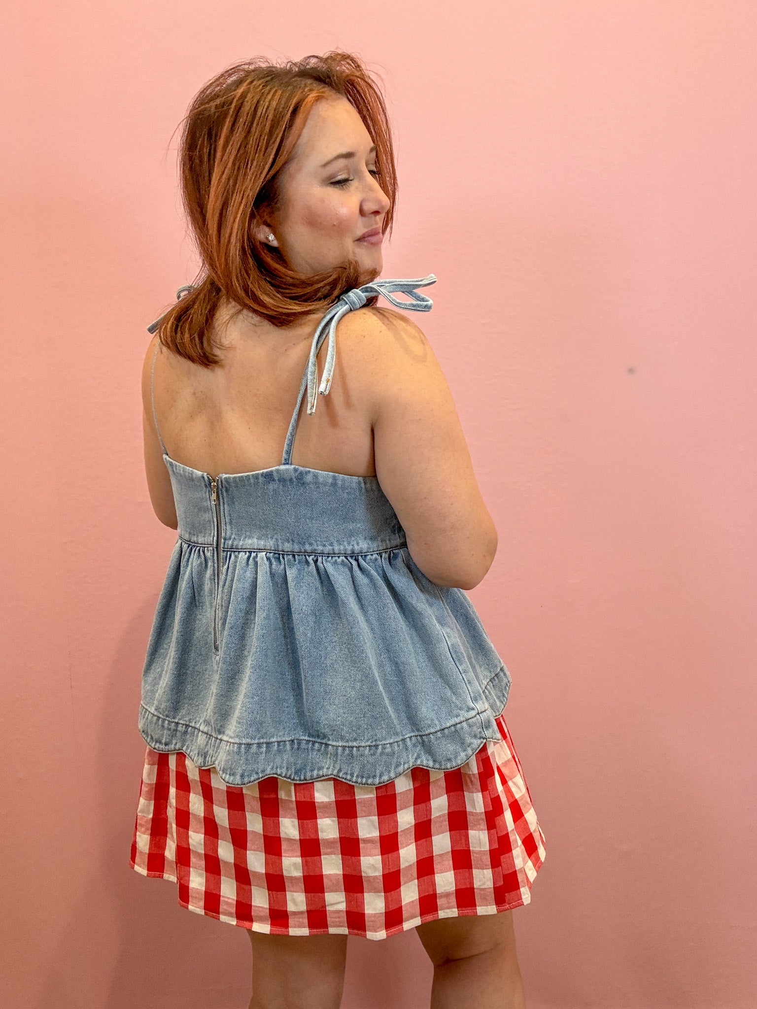 Nikki Denim Peplum Top