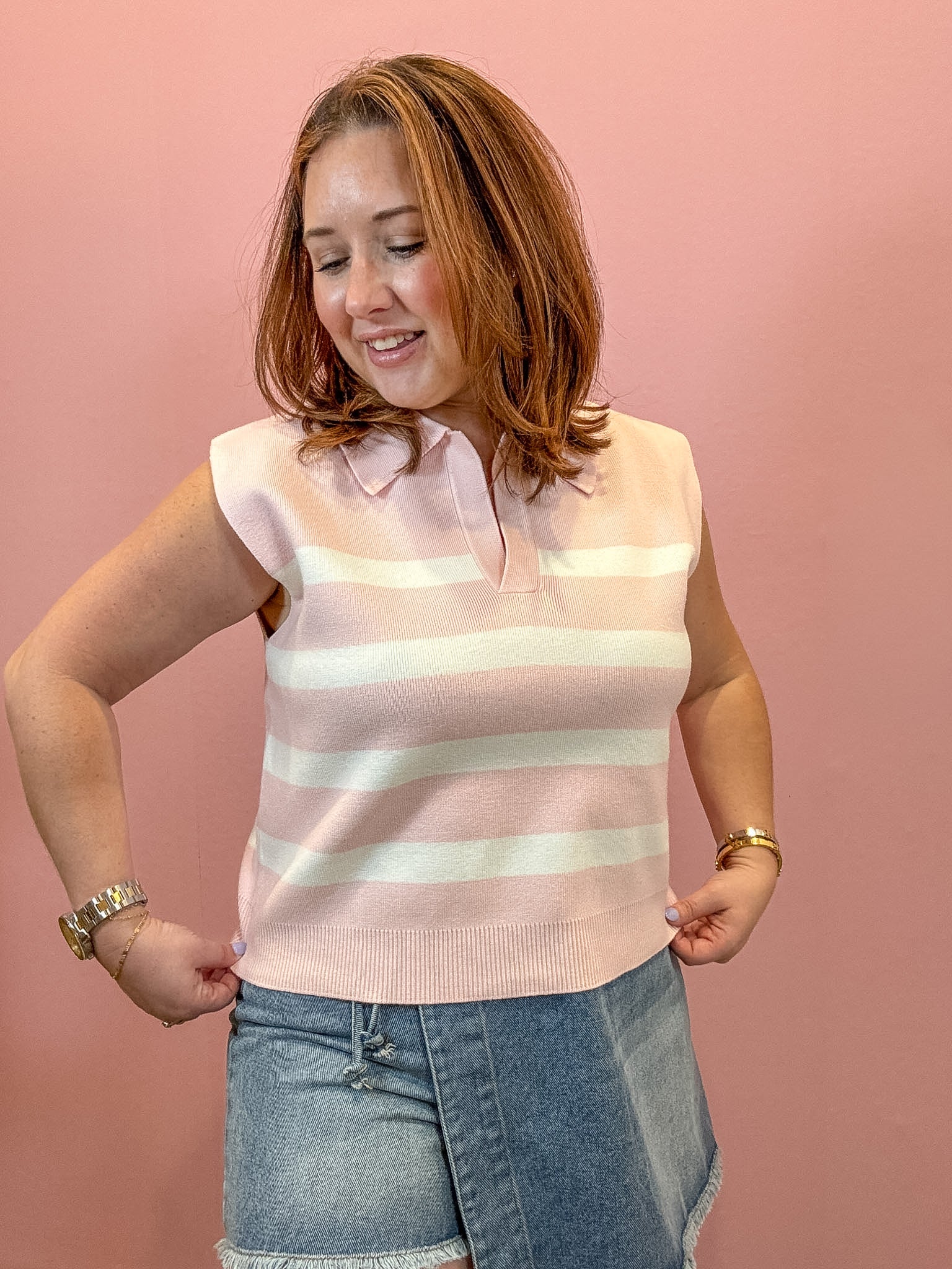 Luca Cropped Stripe Polo Top