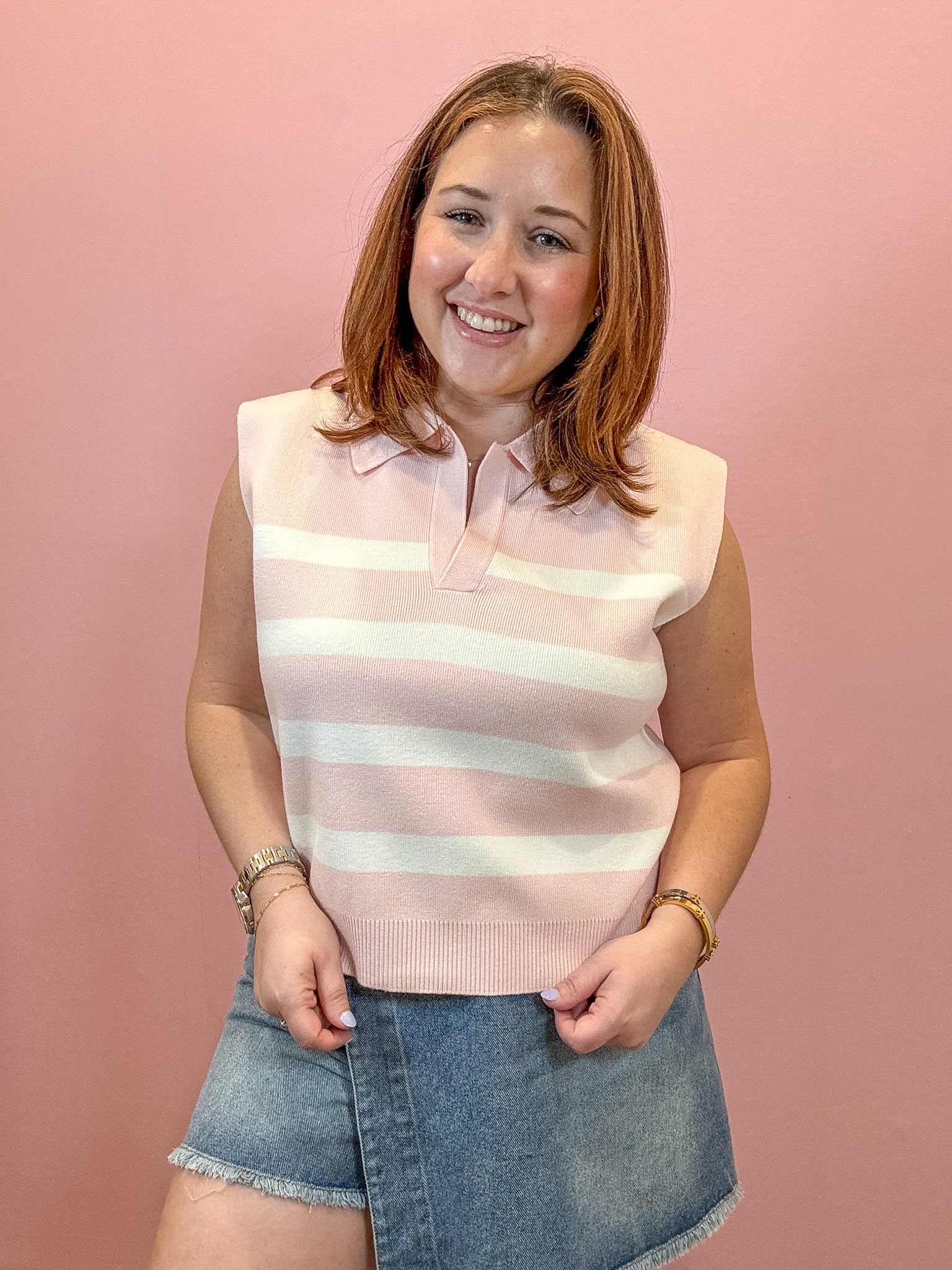 Luca Cropped Stripe Polo Top