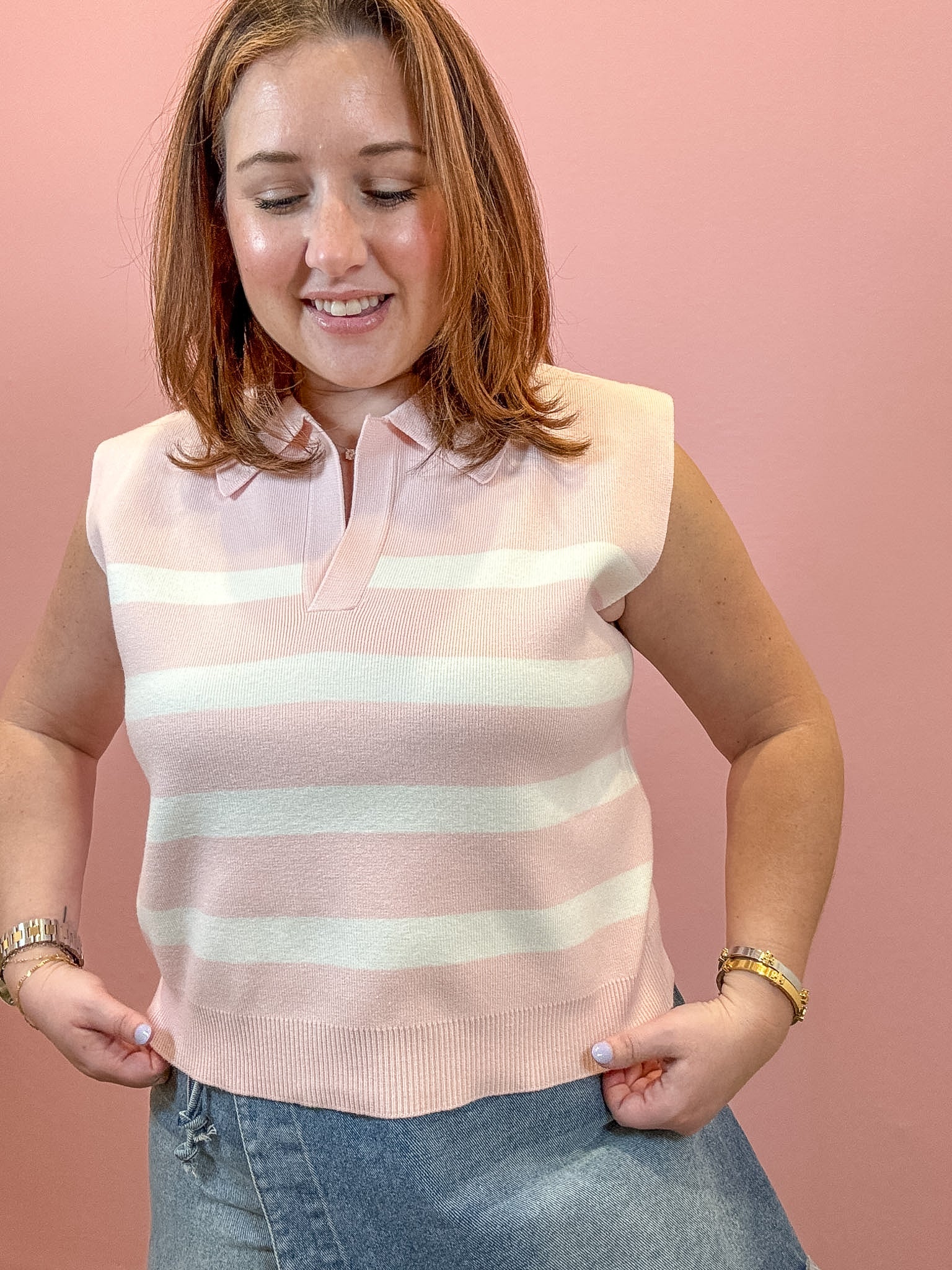 Luca Cropped Stripe Polo Top