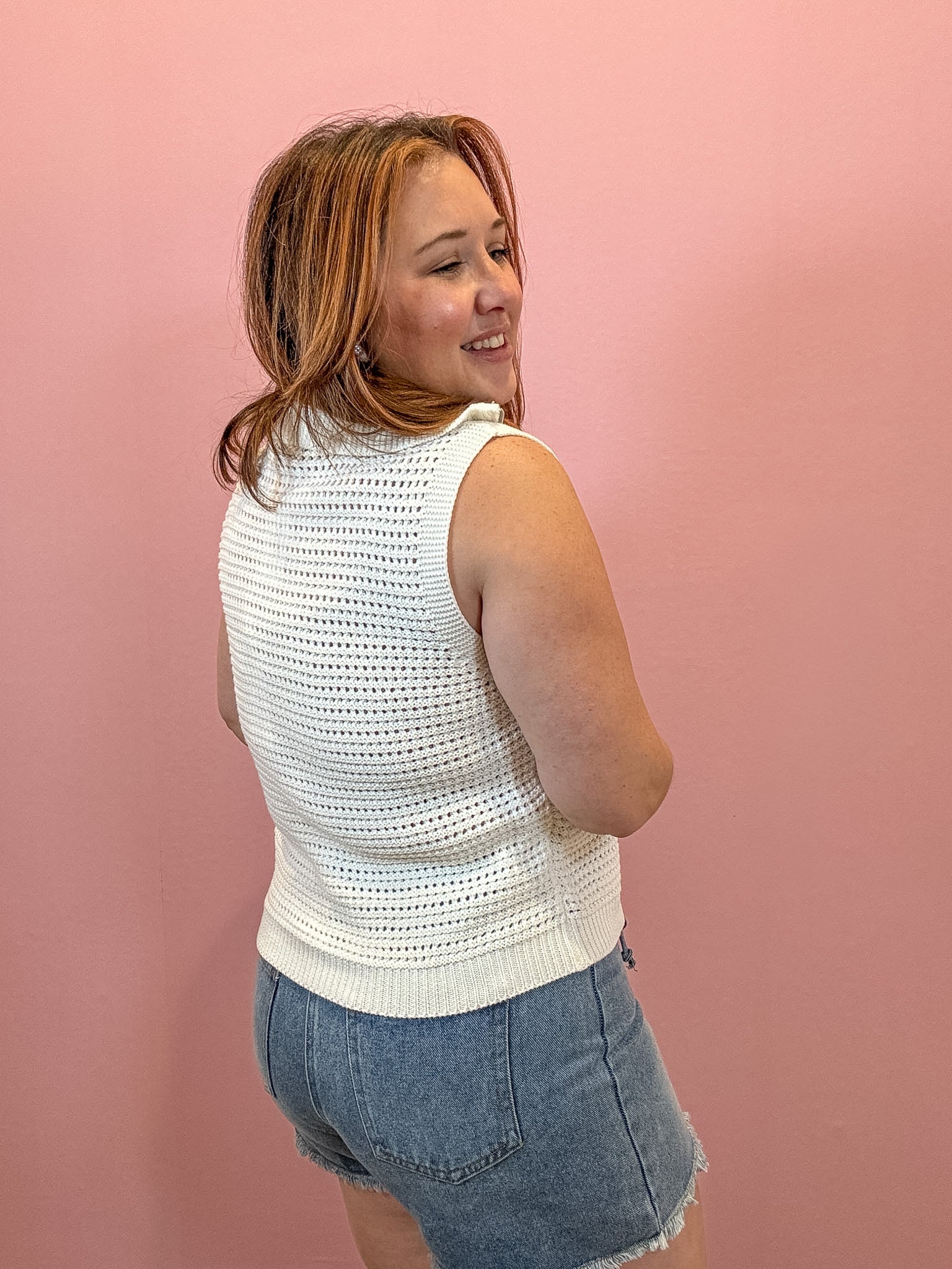 Reese Open Knit Zip Collar Top