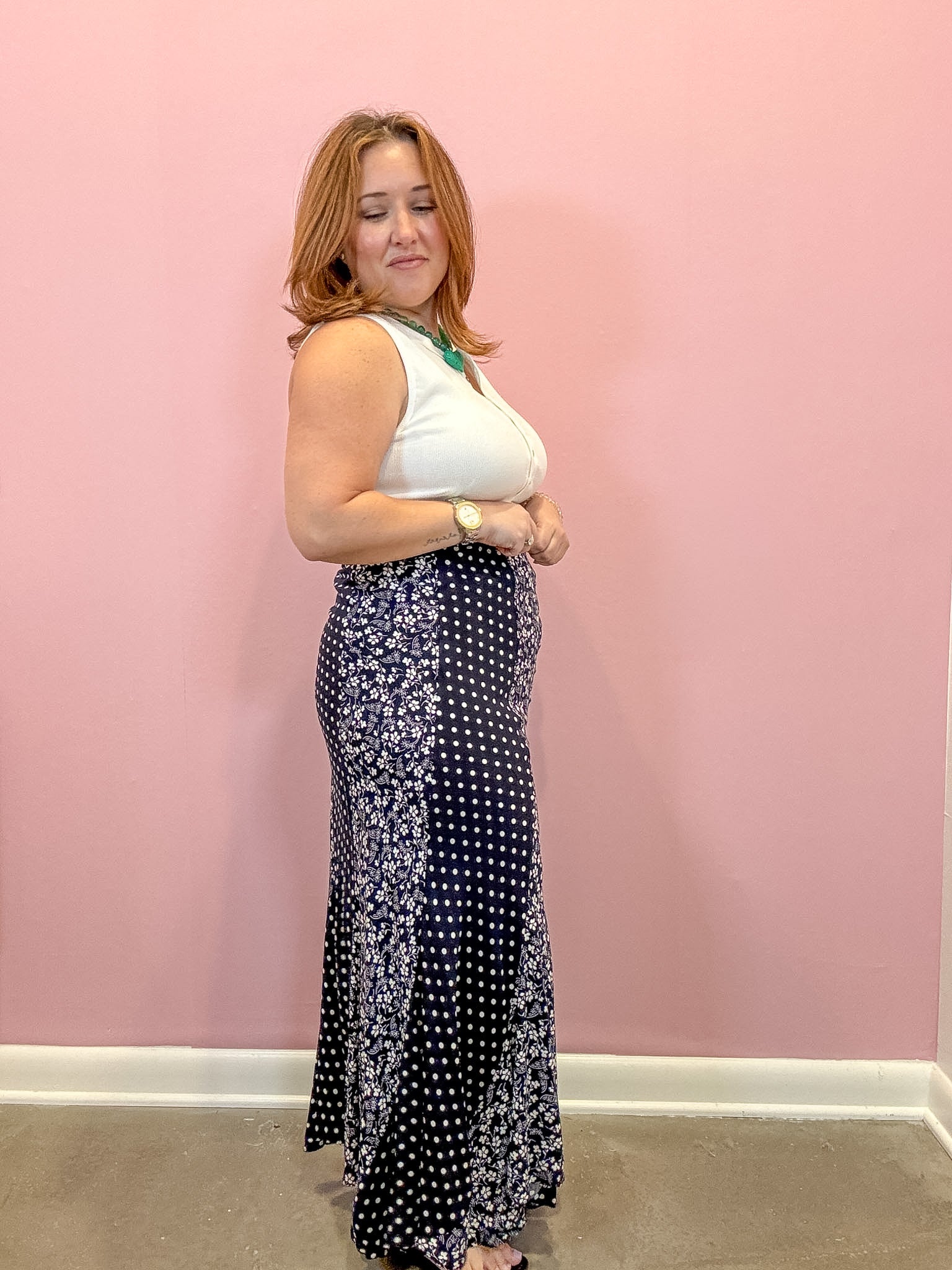Tess Polka Dot & Floral Maxi Skirt