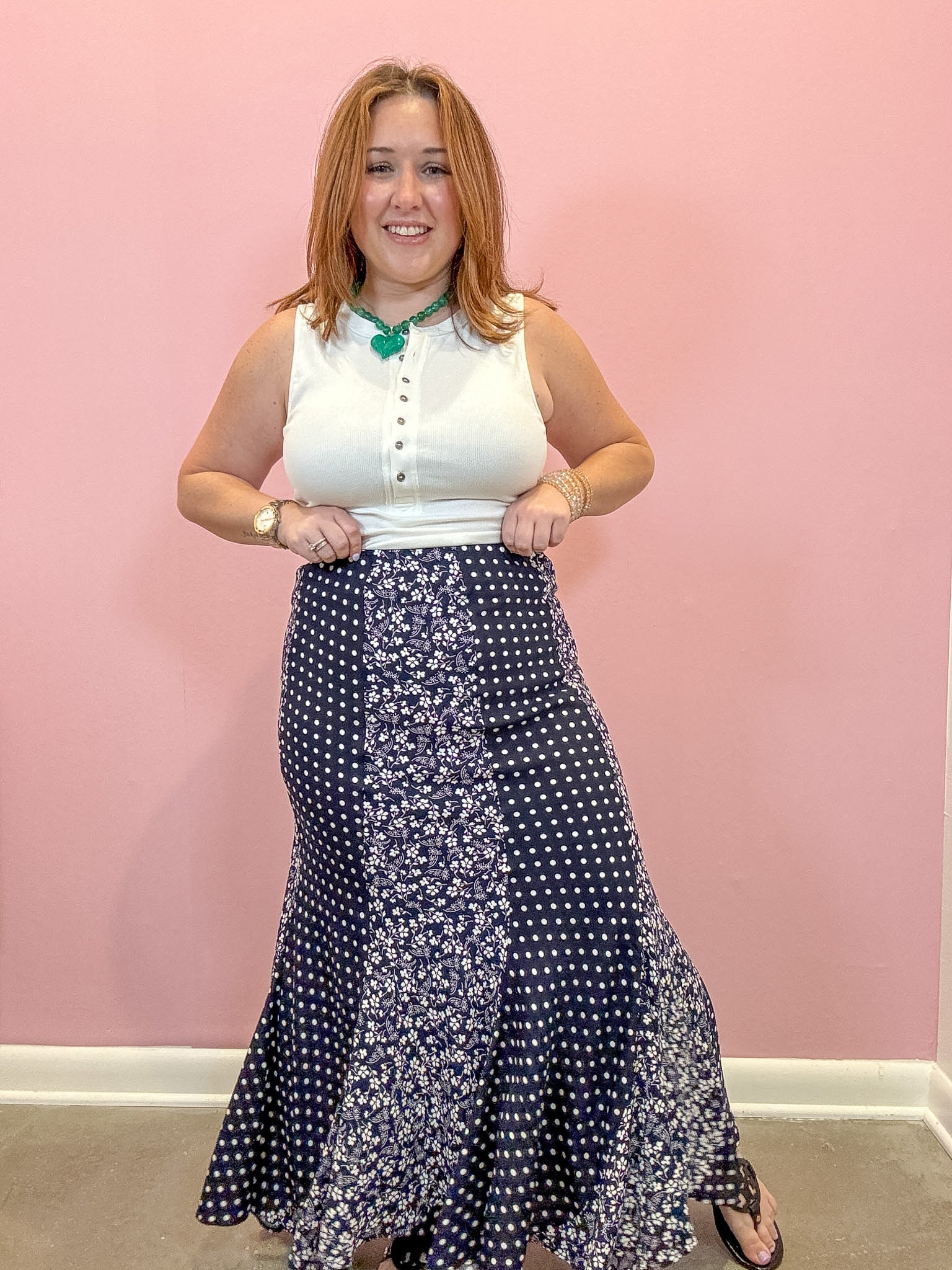 Tess Polka Dot & Floral Maxi Skirt