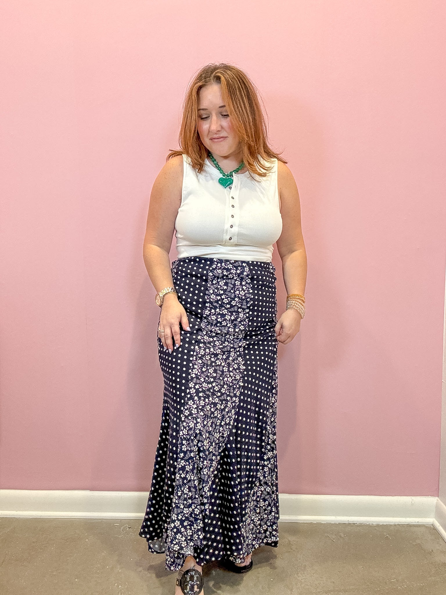 Tess Polka Dot & Floral Maxi Skirt