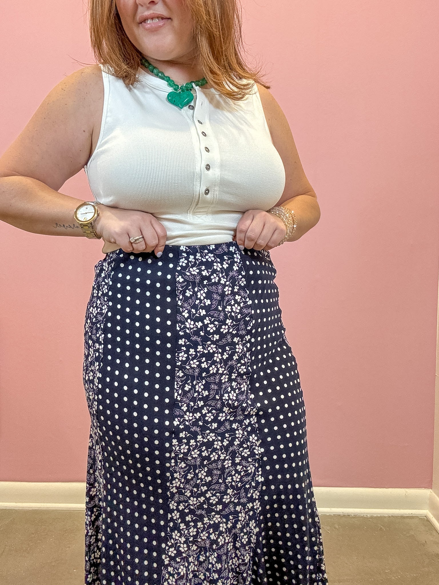Tess Polka Dot & Floral Maxi Skirt