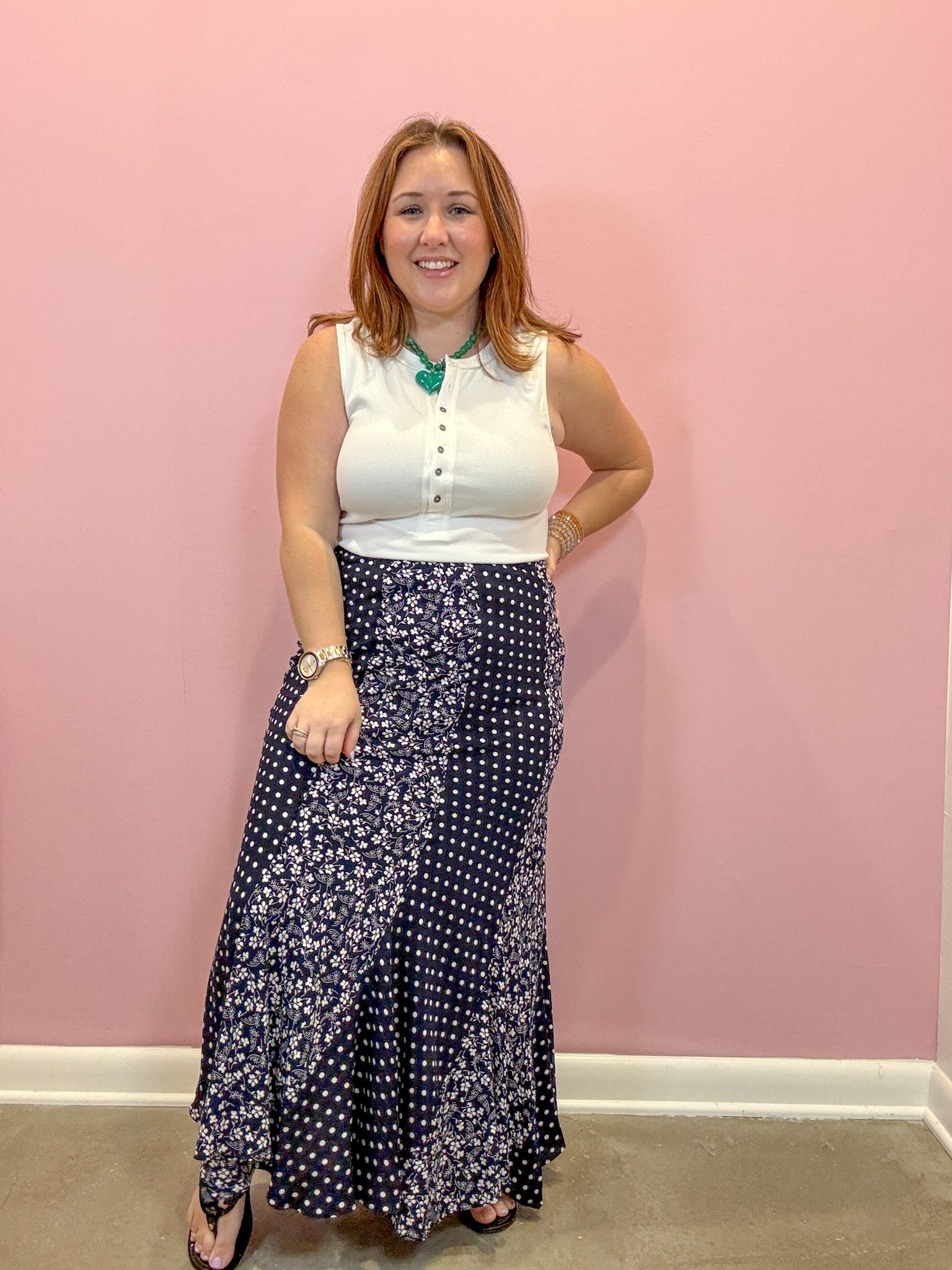 Tess Polka Dot & Floral Maxi Skirt