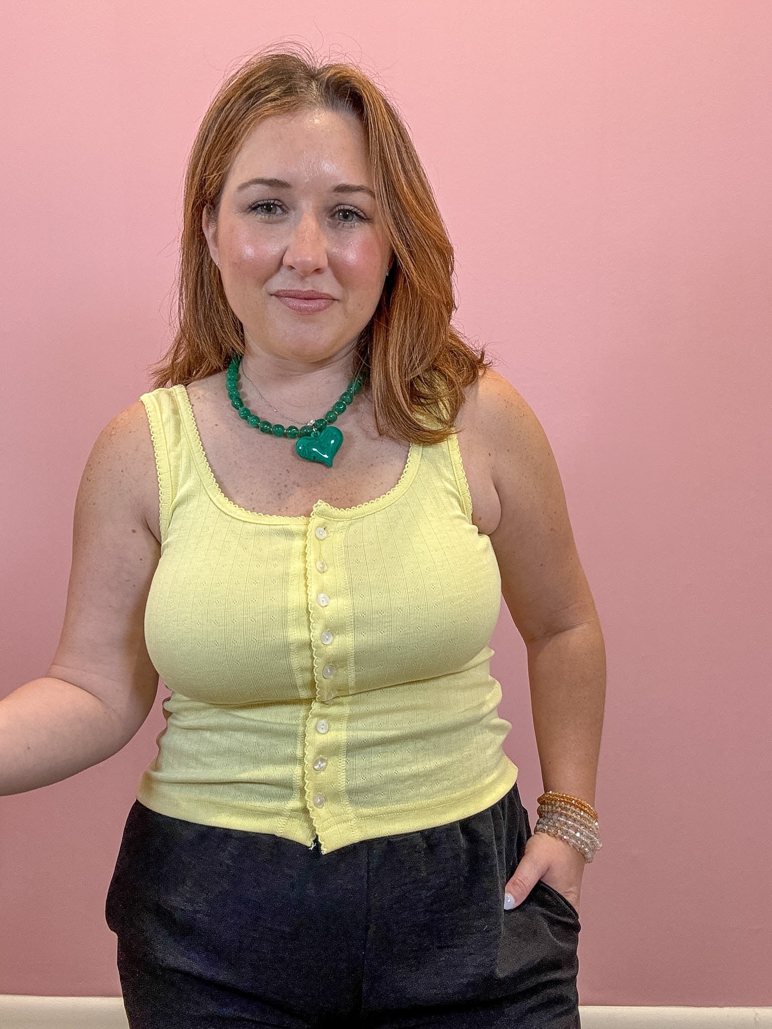 Pointelle Button Front Cami Tank | Yellow