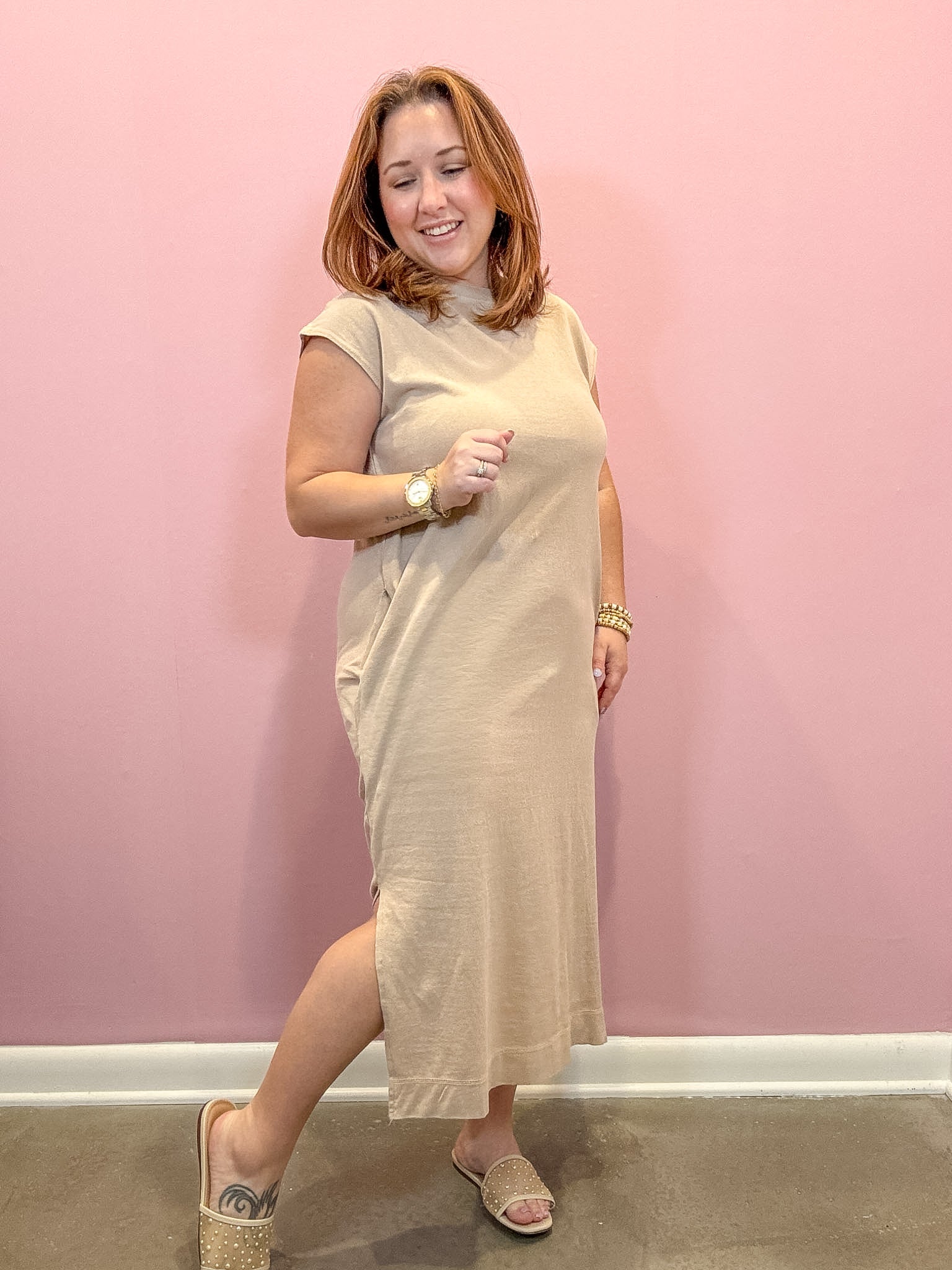Tara Cap Sleeve Midi Dress | Taupe