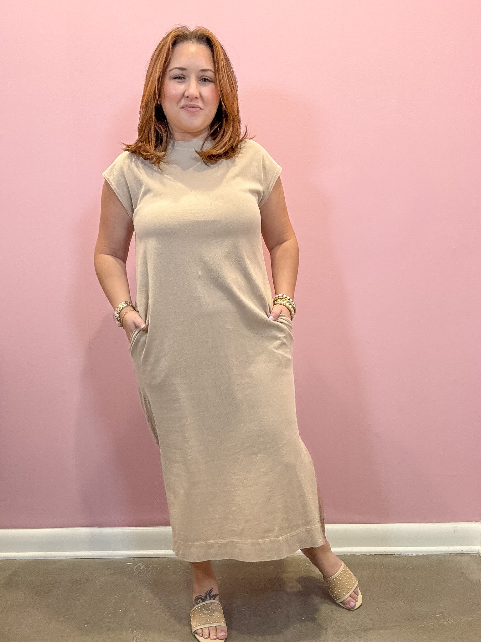 Tara Cap Sleeve Midi Dress | Taupe