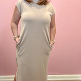 Tara Cap Sleeve Midi Dress | Taupe