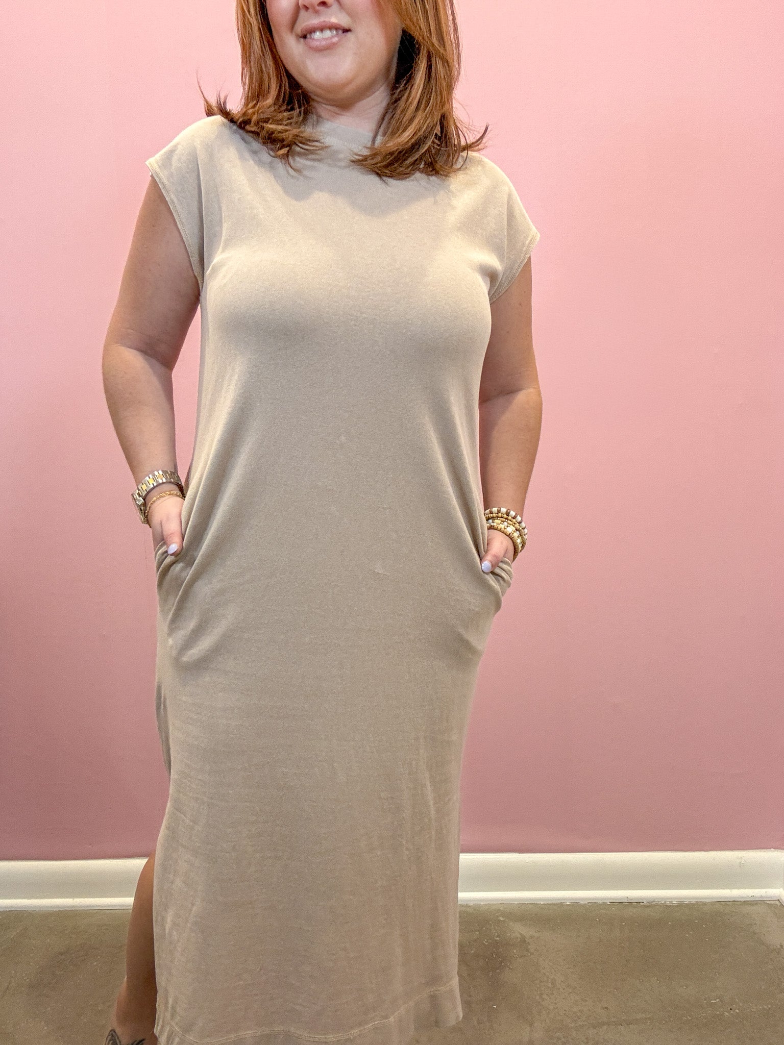 Tara Cap Sleeve Midi Dress | Taupe