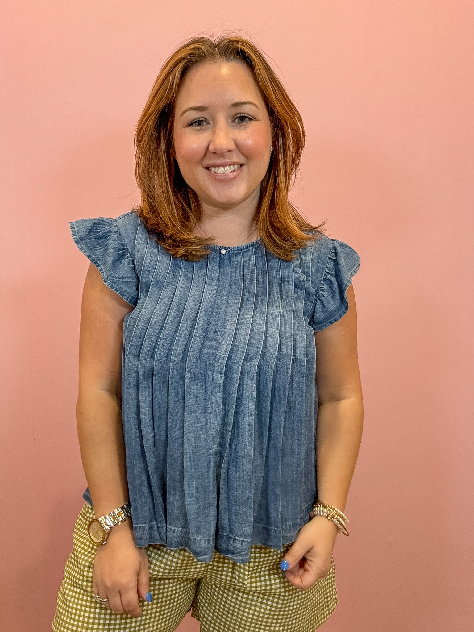 Clara Pintuck Denim Top