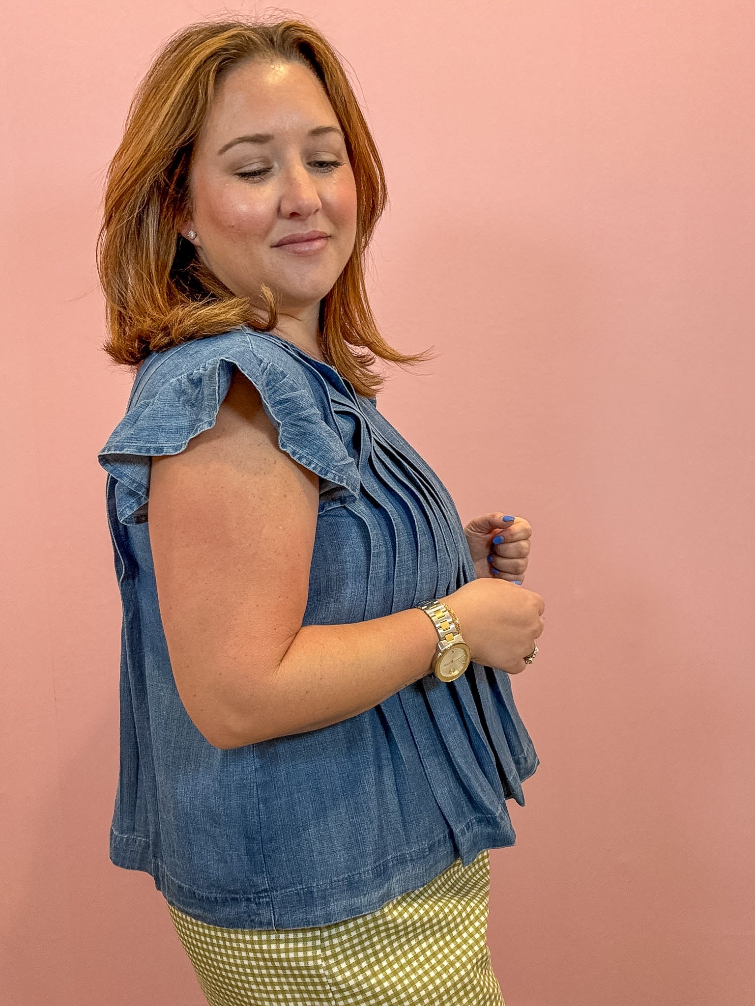 Clara Pintuck Denim Top