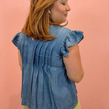 Clara Pintuck Denim Top