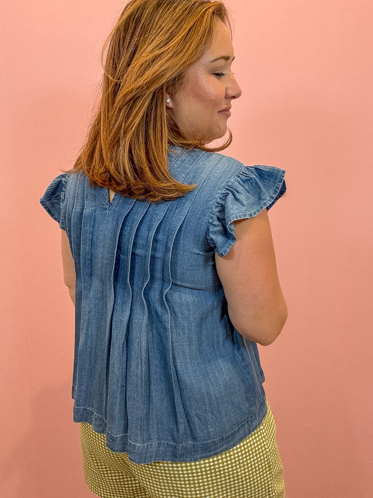 Clara Pintuck Denim Top