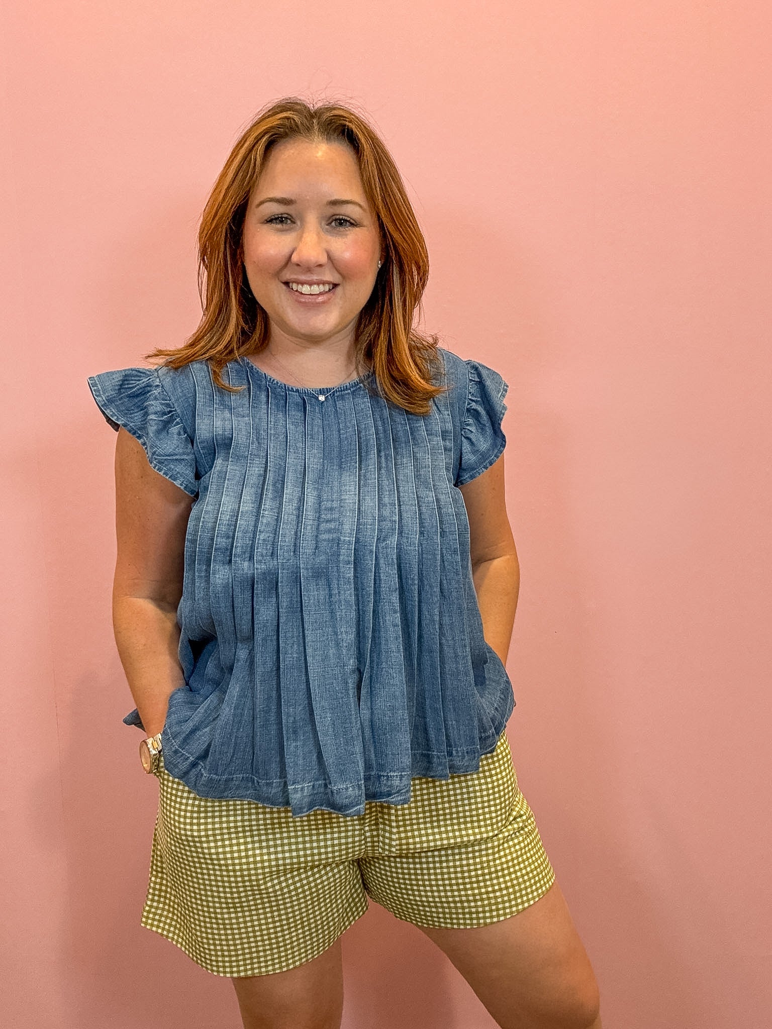 Clara Pintuck Denim Top