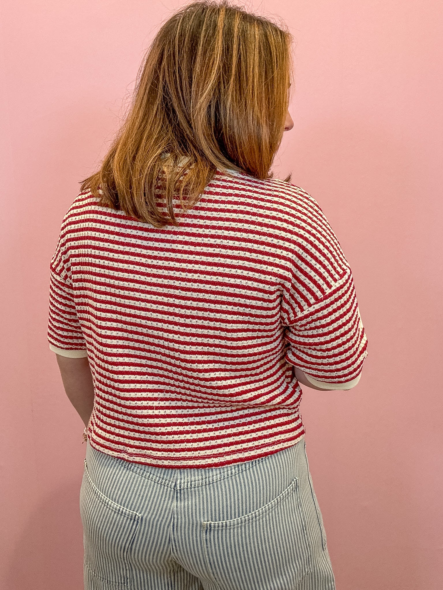 Dylan Stripe Button Down Knit Top