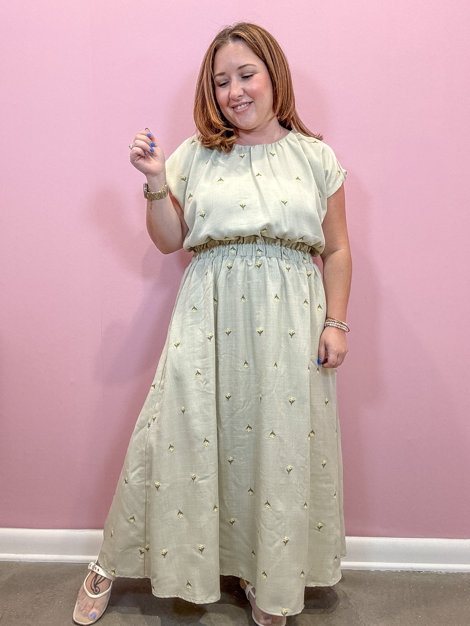 Ash Embroidered Ruffle Waist Midi Skirt