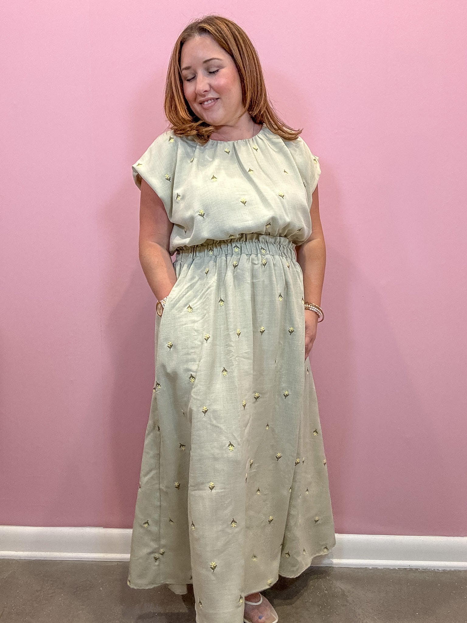 Ash Embroidered Ruffle Waist Midi Skirt