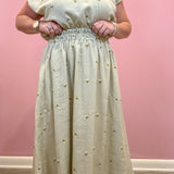 Ash Embroidered Ruffle Waist Midi Skirt