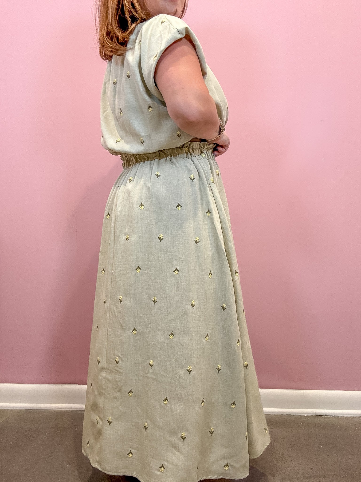 Ash Embroidered Ruffle Waist Midi Skirt