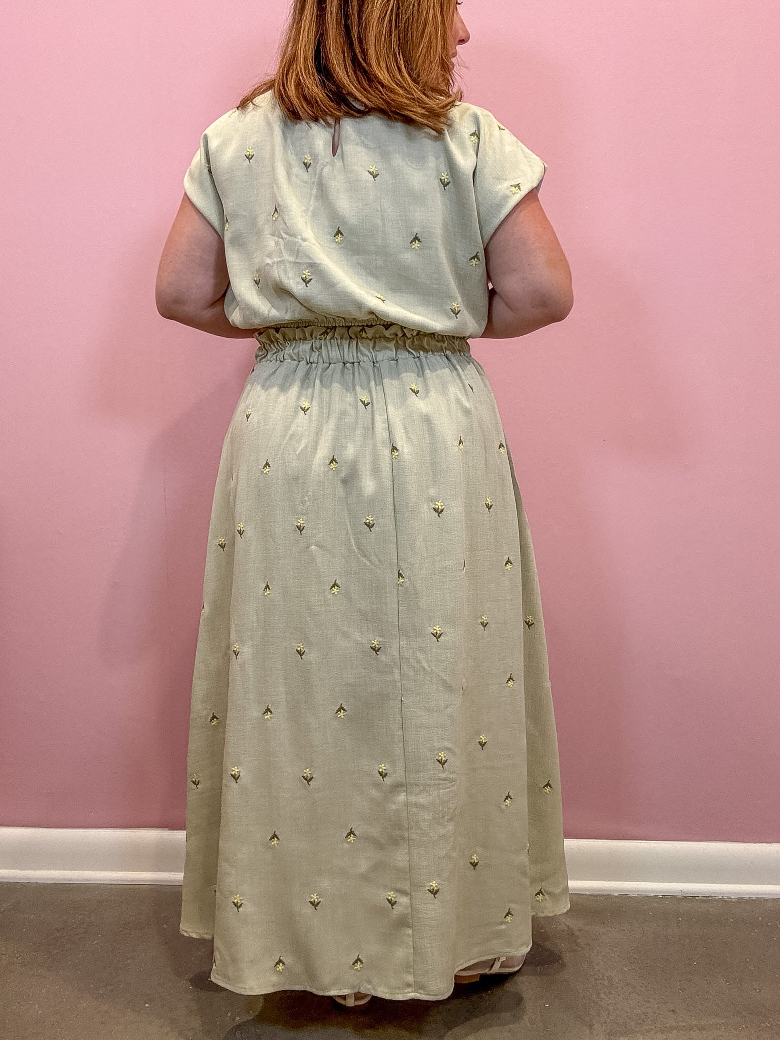 Ash Embroidered Ruffle Waist Midi Skirt