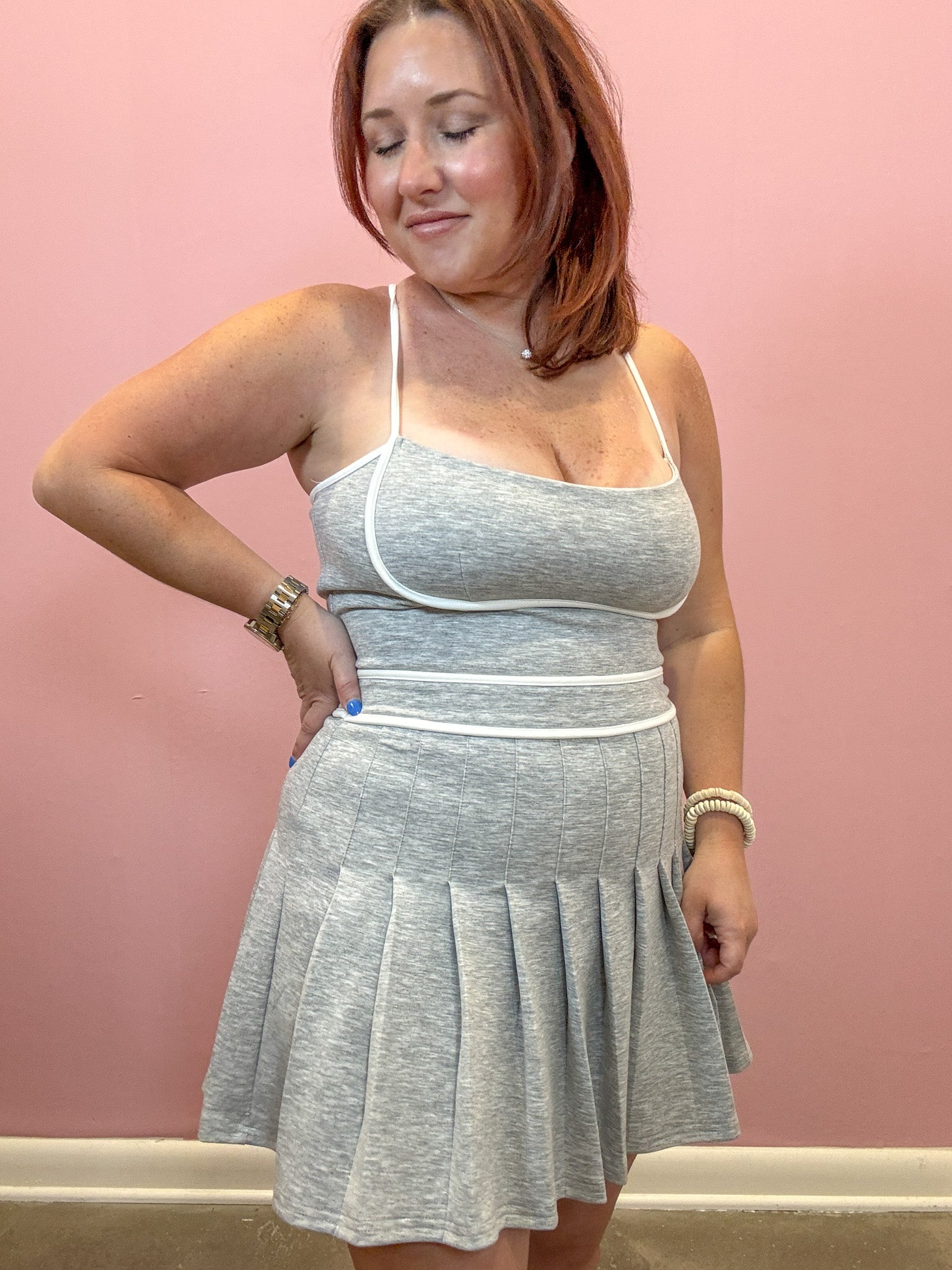 Contrast Trim Pleated Skort Dress