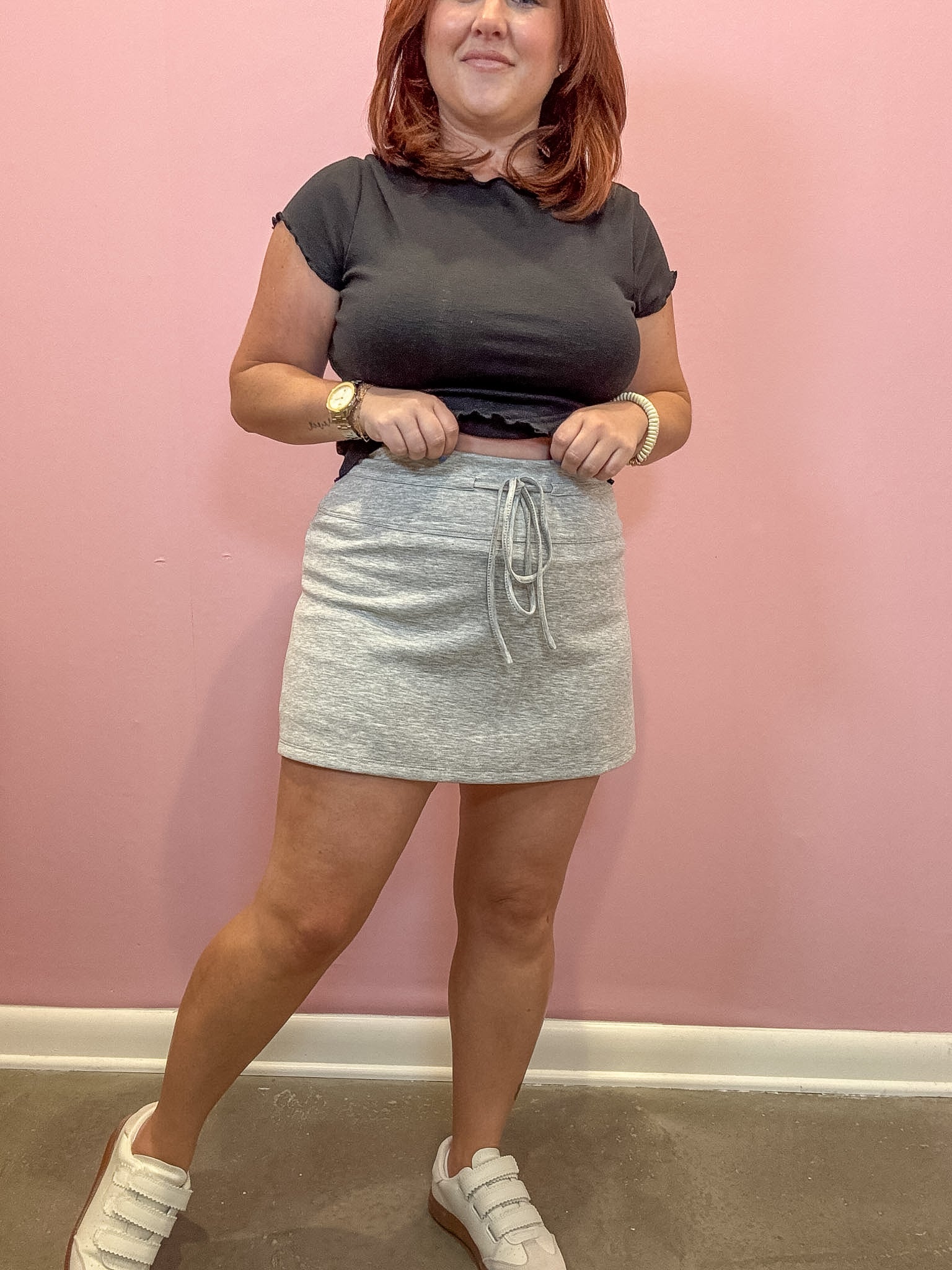 String Tie Front Skort | Grey