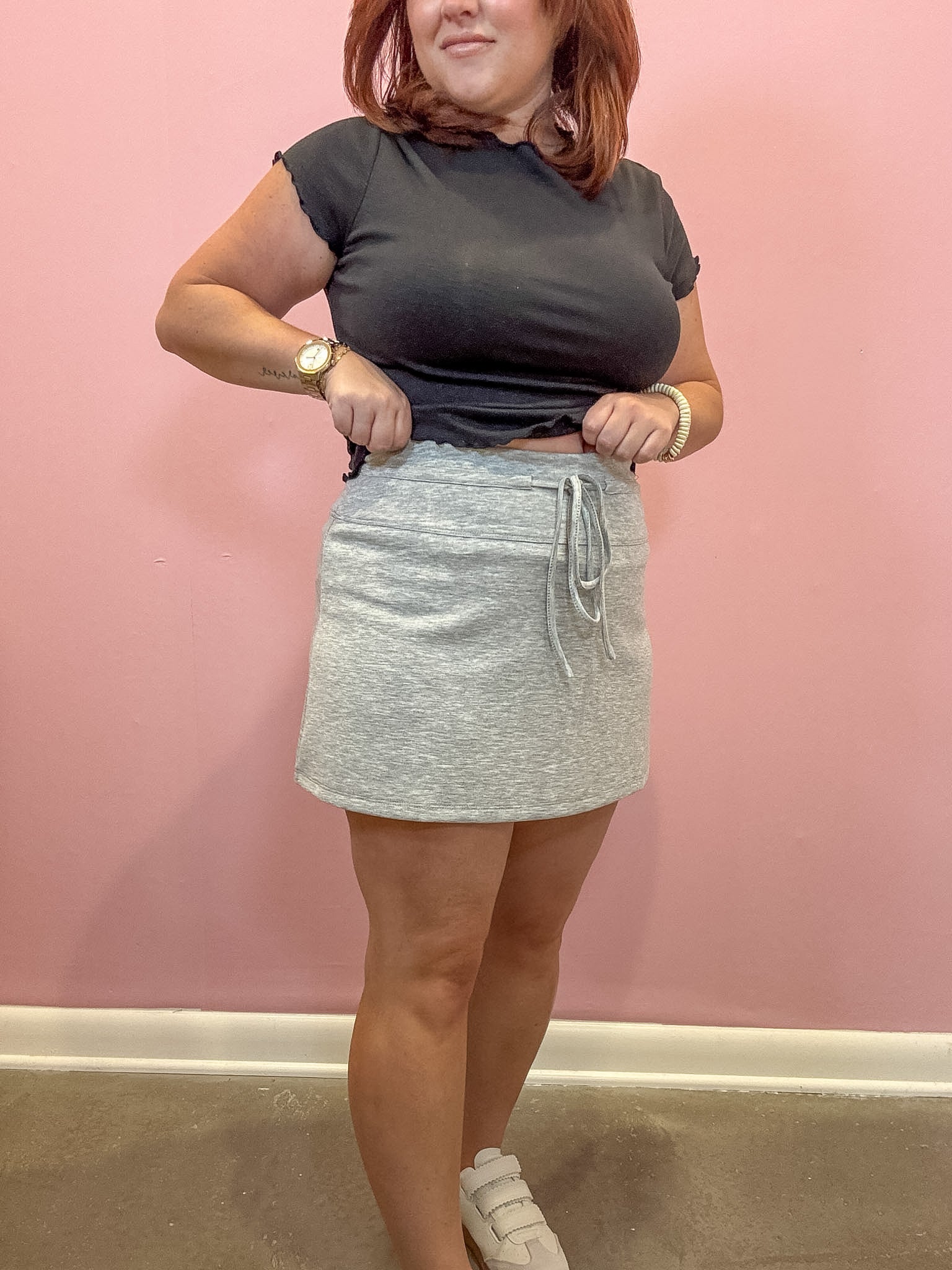 String Tie Front Skort | Grey