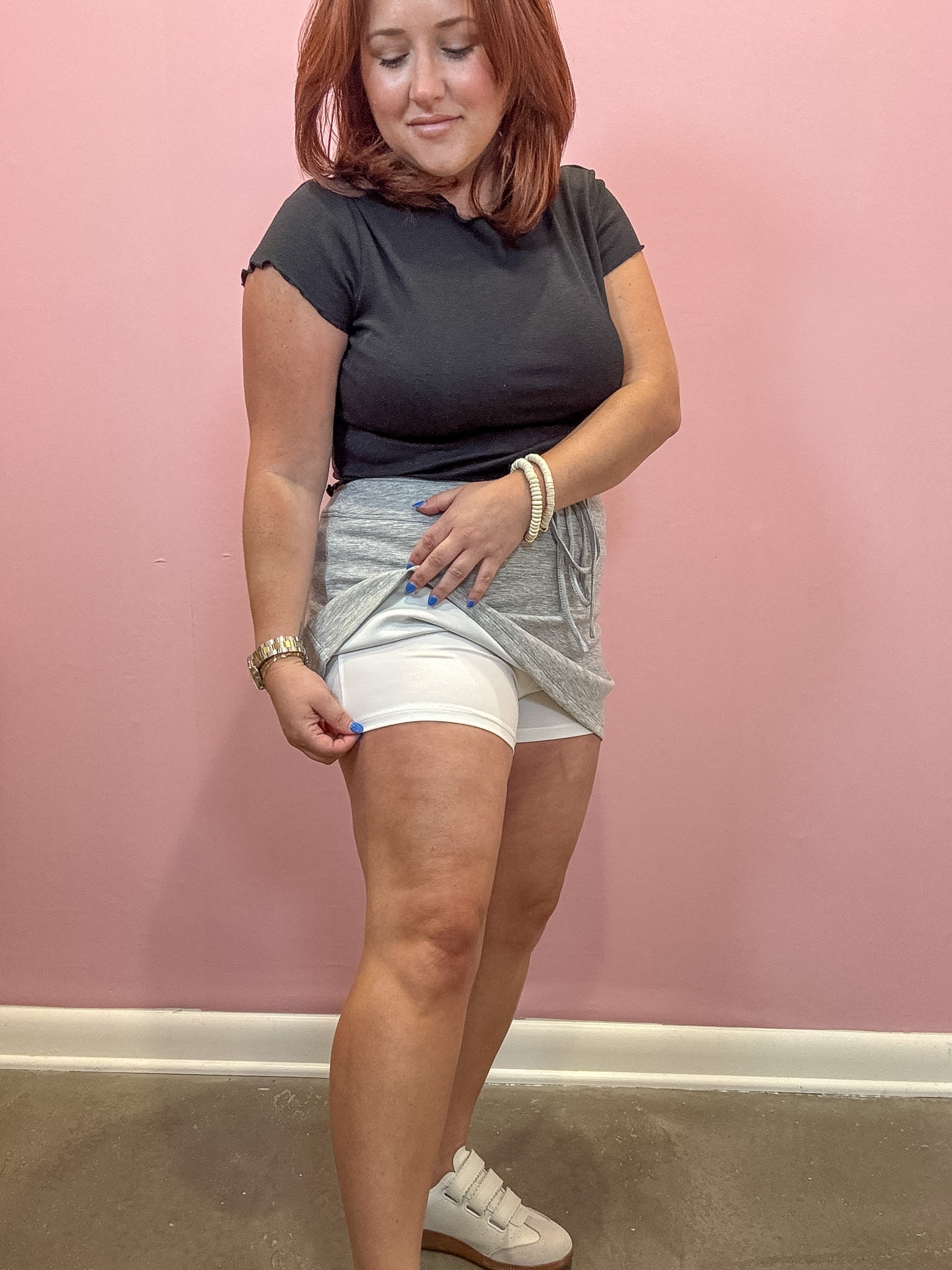 String Tie Front Skort | Grey
