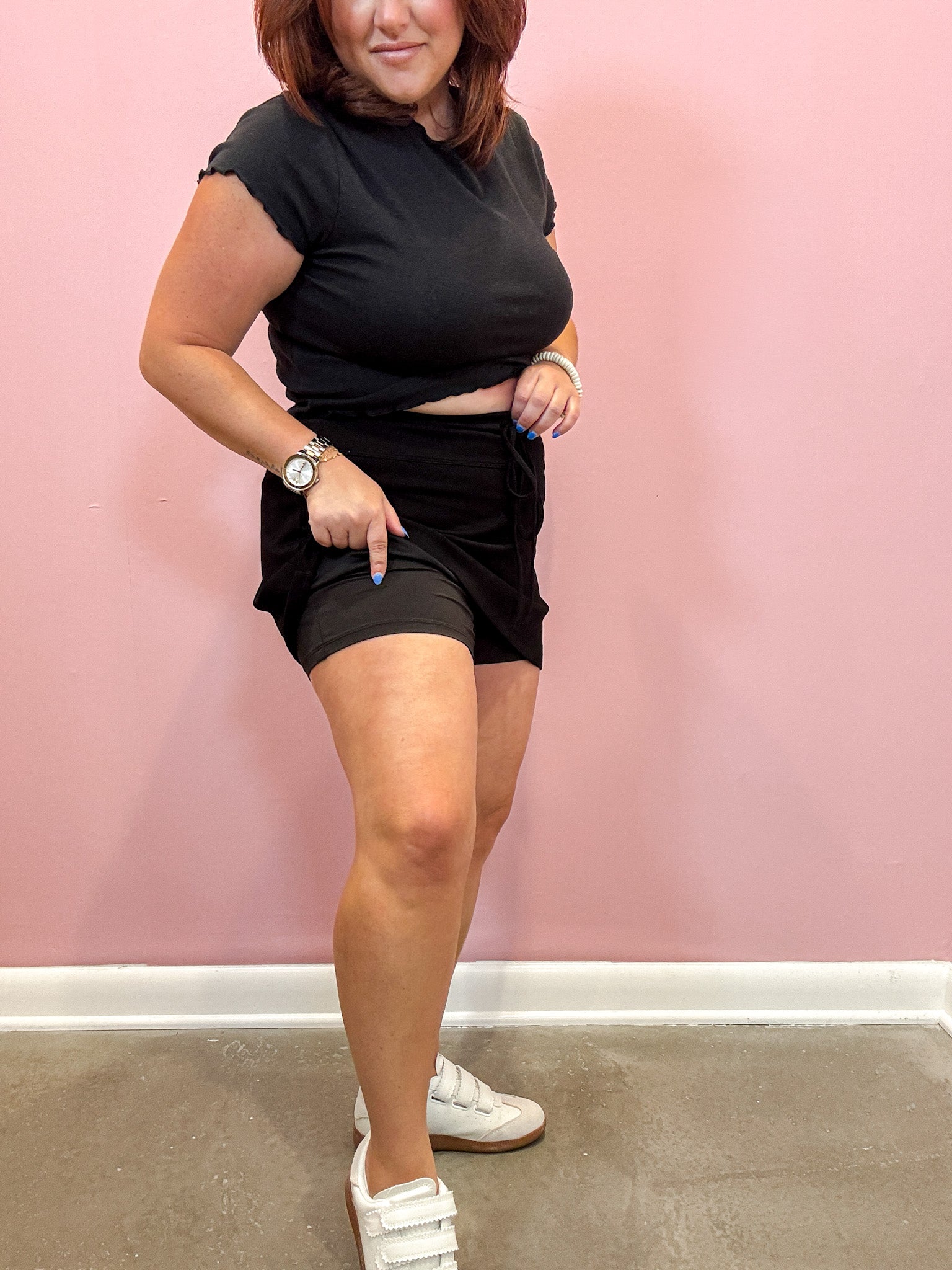 String Tie Front Skort | Black