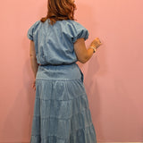 Tiered Denim Midi Skirt