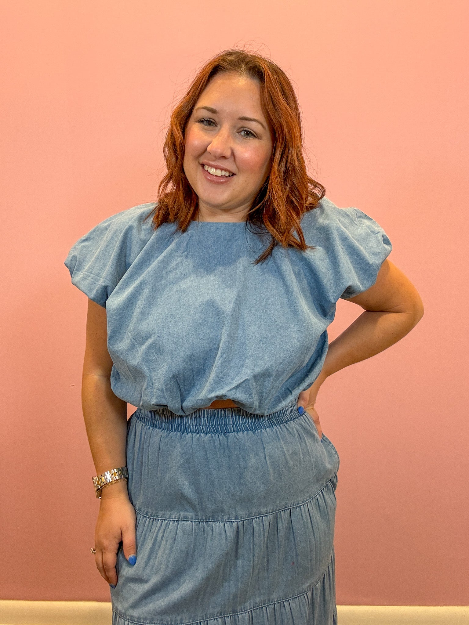 Denim Bubble Crop Top