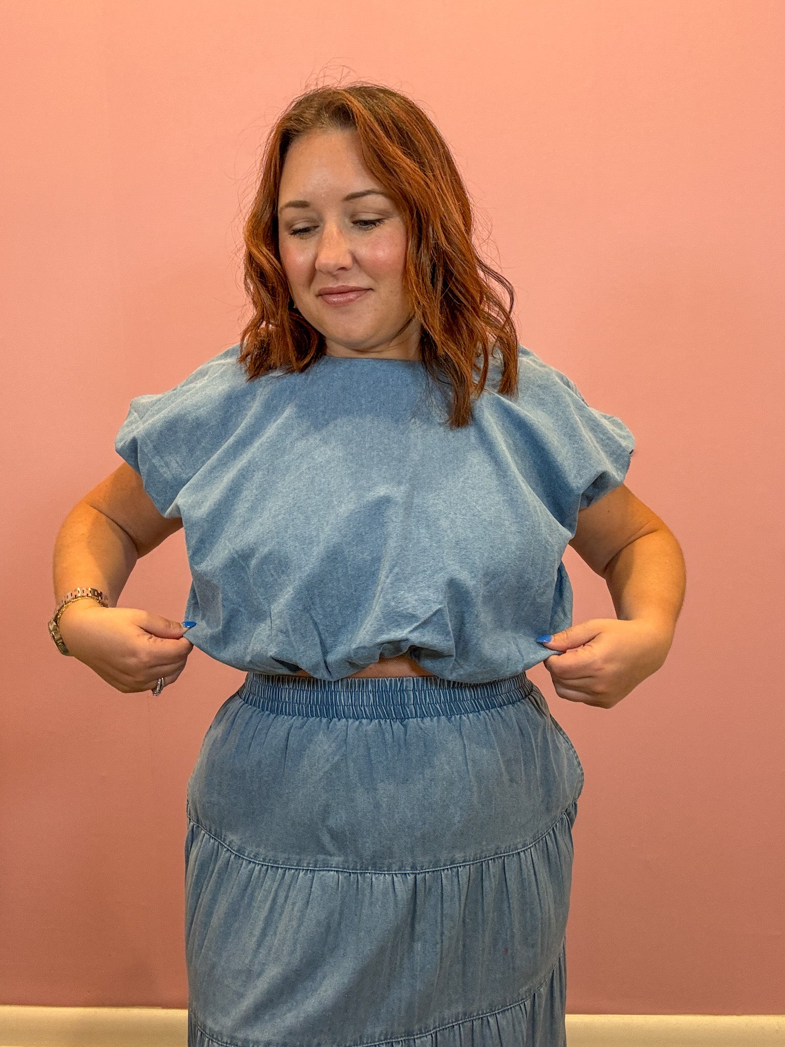 Denim Bubble Crop Top