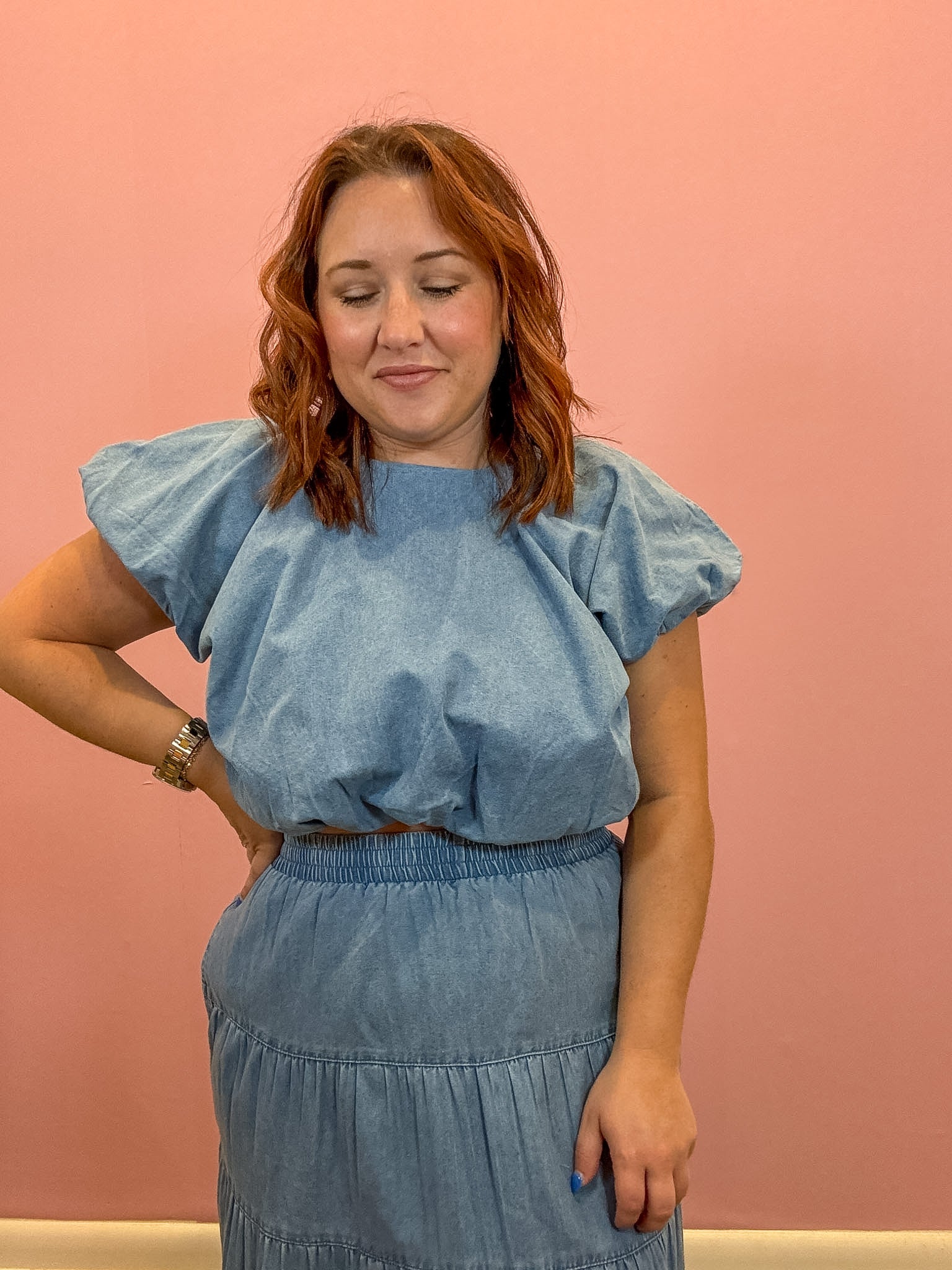 Denim Bubble Crop Top
