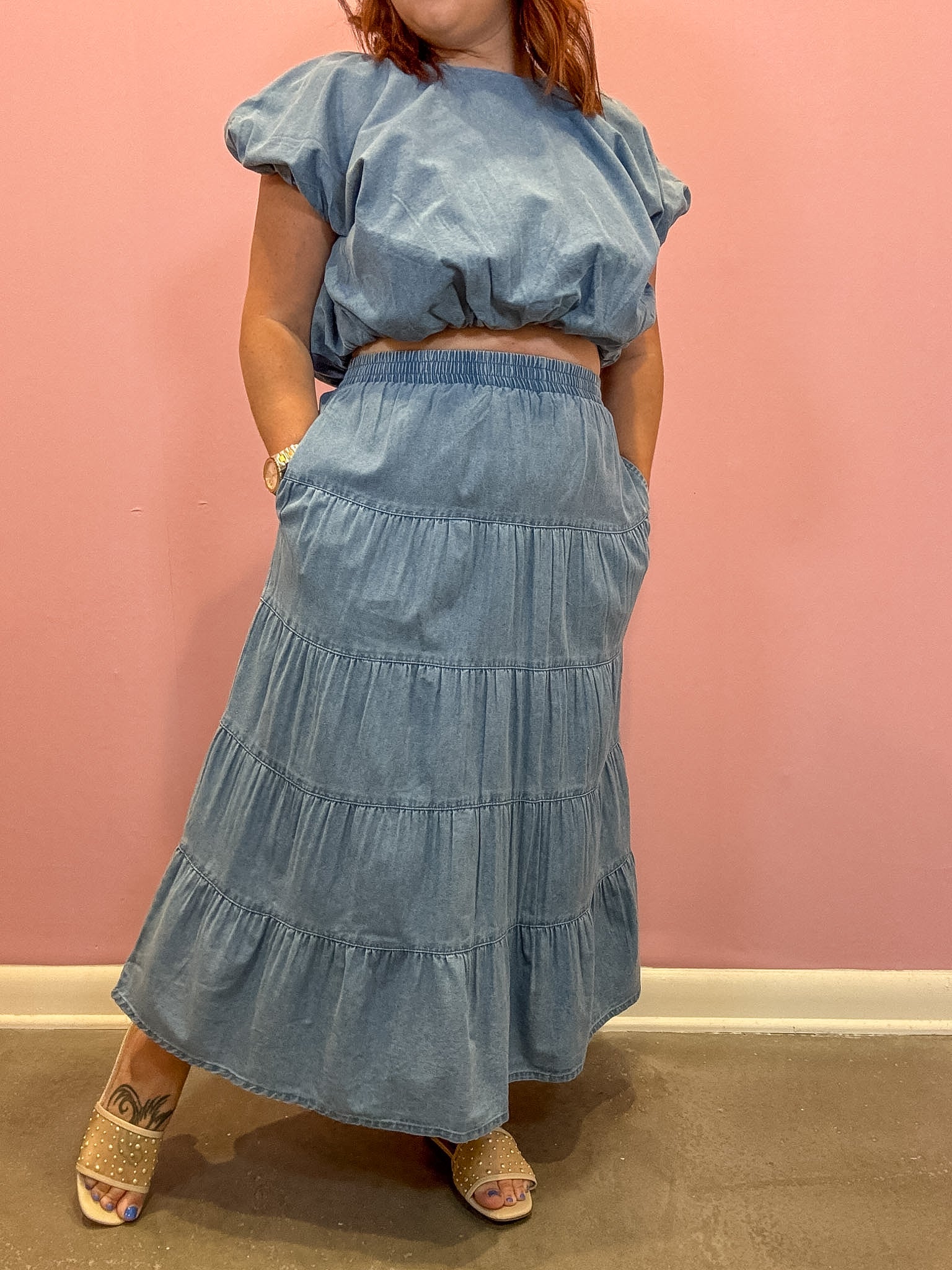 Denim Bubble Crop Top