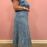Tiered Denim Midi Skirt
